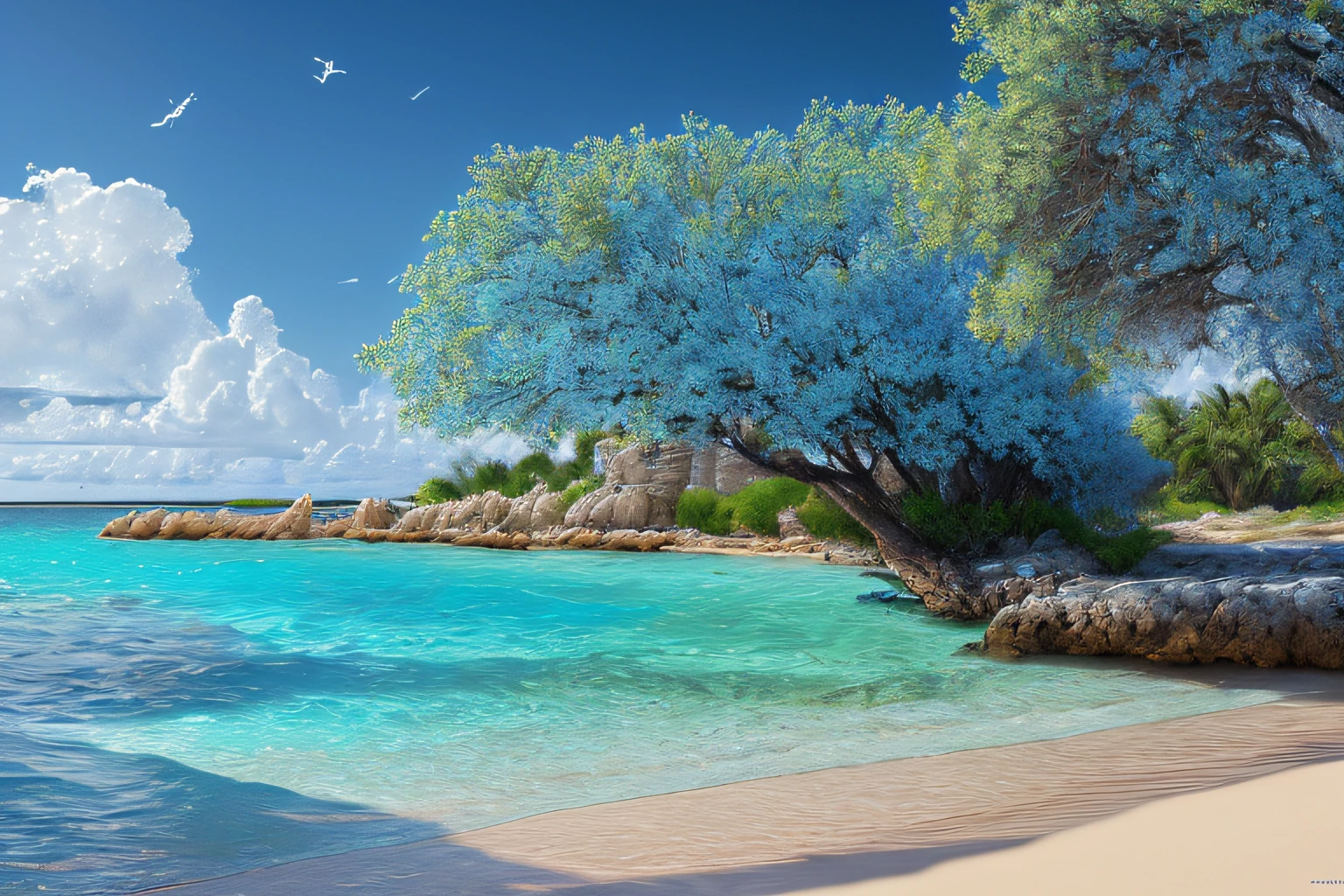 paysage, eau bleu outremer, (Extremely detailed CG Unit 8k wallpaper), World's most beautiful work of art, Professional majestic oil painting, complexe, High detail, mise au point nette, dramatique, Photorealistic painting art