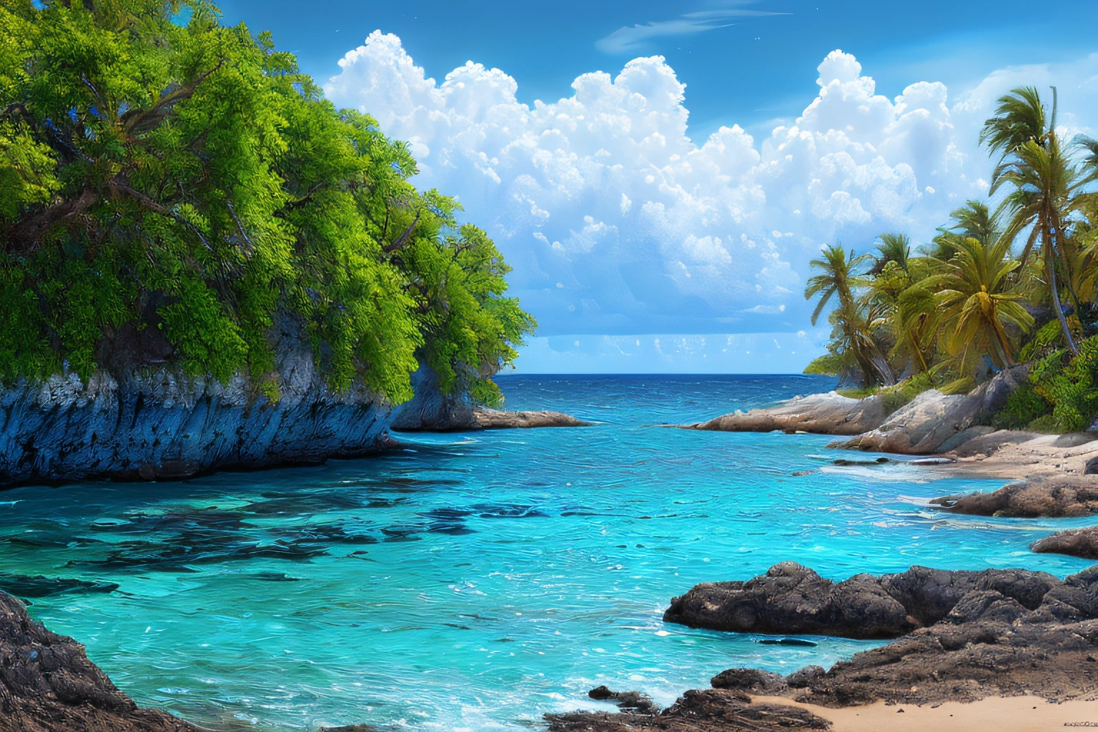 paysage, eau bleu outremer, (Extremely detailed CG Unit 8k wallpaper), World's most beautiful work of art, Professional majestic oil painting, complexe, High detail, mise au point nette, dramatique, Photorealistic painting art