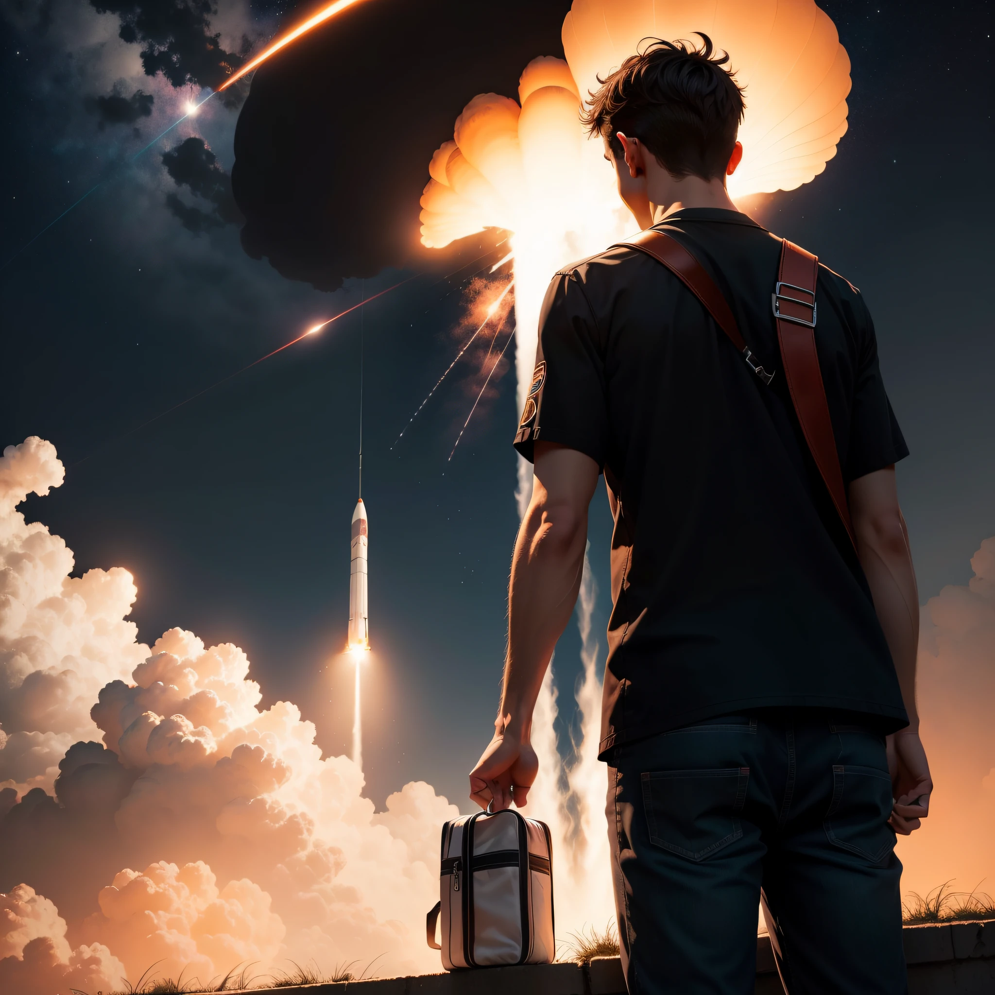 the night,One guy,Back Shadow,Watch the rocket launch