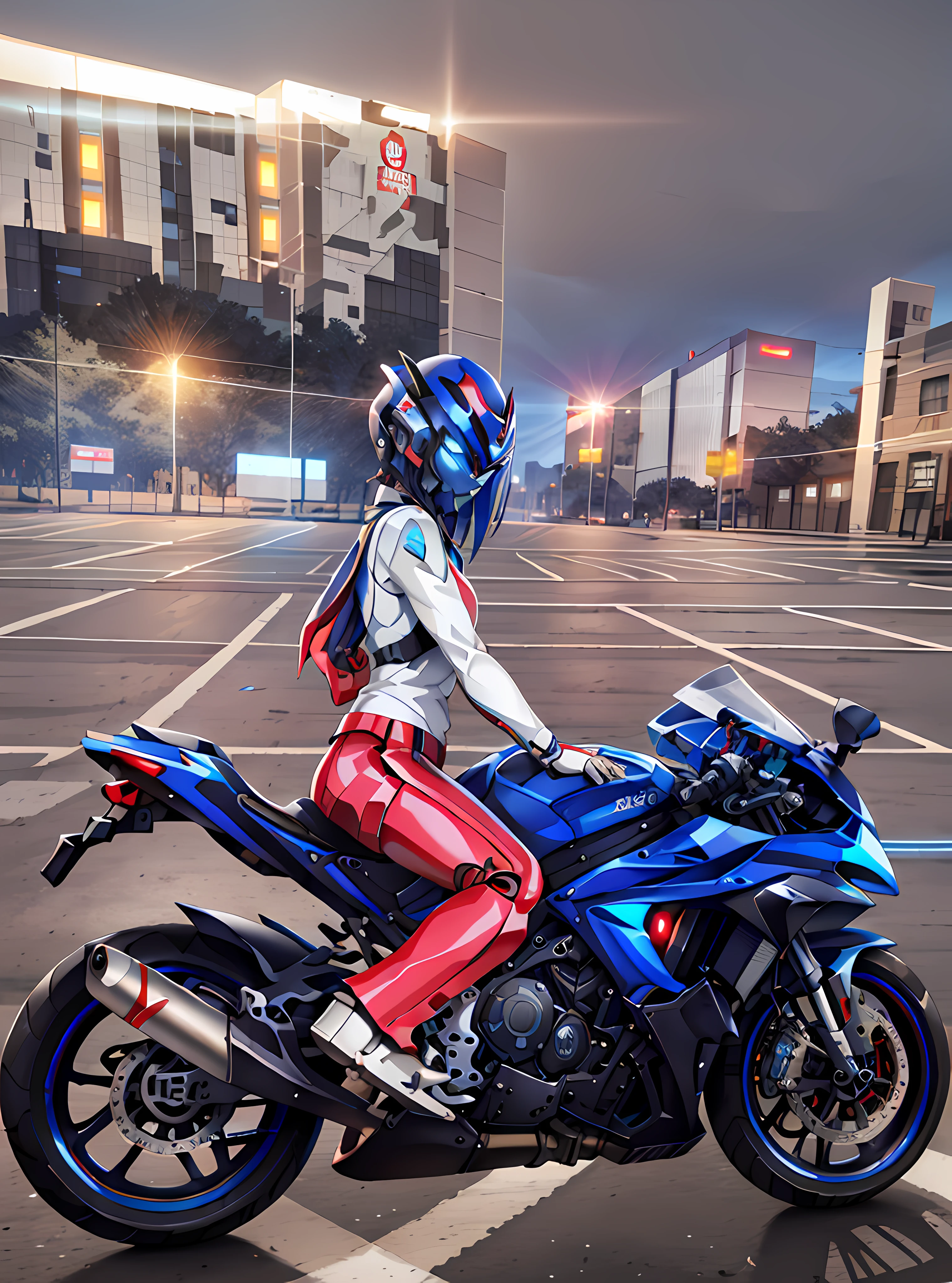 Red & Blue, Optimus Prime, (1 Mechanical Girl), Solo, Cyberpunk City Setting, Mecha Helmet, Robot, Glowing Mech, ((Super Realistic Detail)), Portrait, Global Illumination, Shadow, Octane Rendering, 8K, Super Sharp, Metallic, Complex, Decoration Detail, Cool Color, Egyptian Detail, Highly Complex Detail, Realistic Light, CGSOCIETY Trend, Glowing Eyes, Neon Detail, Mechanical Limbs, Bloo