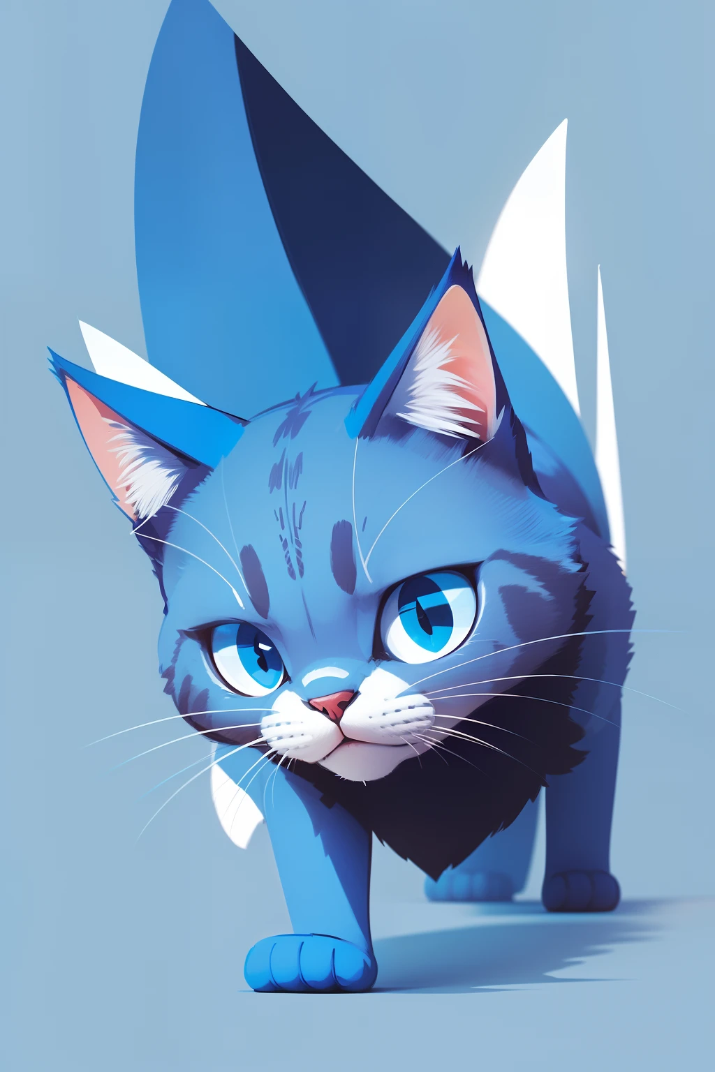 （The cartoon is concise and funny）（minimal style，Graphic design，blue backdrop），（generous dimensions），Logo design，（Blue cat head），（Simple and clean）