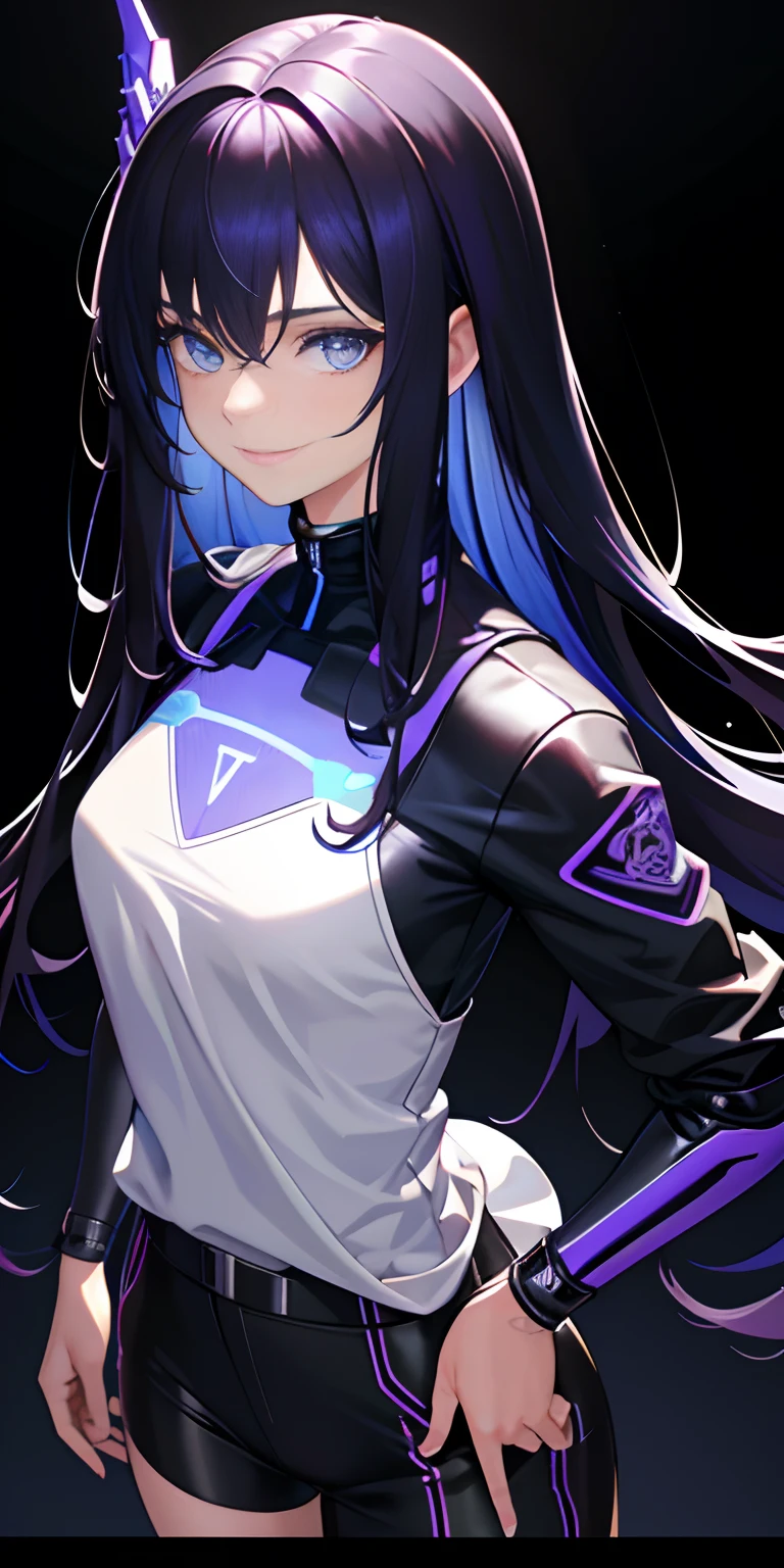 [(Transparent background:1.5)::5],(((Masterpiece))),(((Best quality))),(((Extremely detailed))),illustration, 4girl,Solo, Cyberpunk at night，,(Black hair),(Violet-blue eyes), full bodyesbian,Long hair is dyed purple，Close up,Dynamic actions,Lens perspective,standing against the wall， voluminetric lighting, Detailed eyes, ultra - detailed,Calm smile, Highly detailed,  small detailed, Ultra detailed, Best quality, Intricate, 4K, 8K, trending on artstationh, Good anatomy, Beautiful lighting, Award-winning,