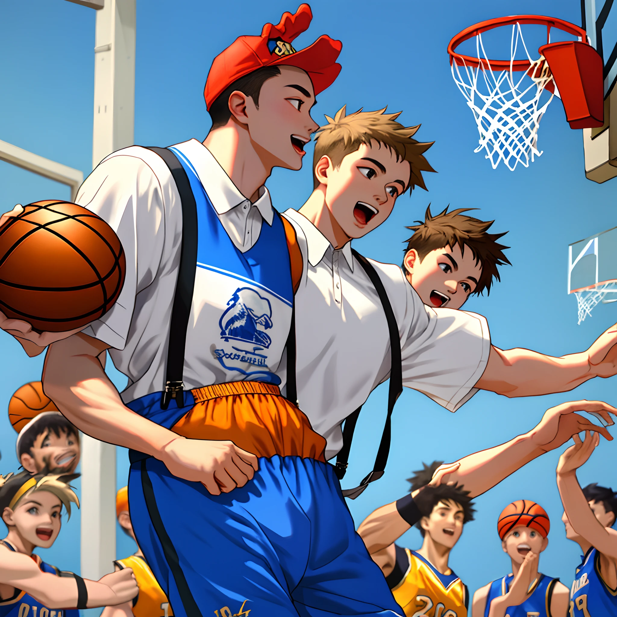 Can sing, dance, rap and play basketball,Chicken in suspenders。