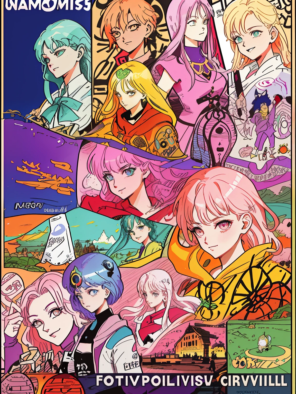 promotional poster，Flyer，The picture is colorful，Burst，Strong collision force，Lively and youthful，Clear facial features，soft facial features，morden style，non-mainstream，a color，Guviz-style artwork，Guviz，Beautiful character painting，Guvez on the ArtStation Pixiv，Guvitz on the Pixiv Art Station，Stunning anime face portrait，beautiful digital artworks，wlop rossdraws，Detailed digital anime art，guweiz masterpiece