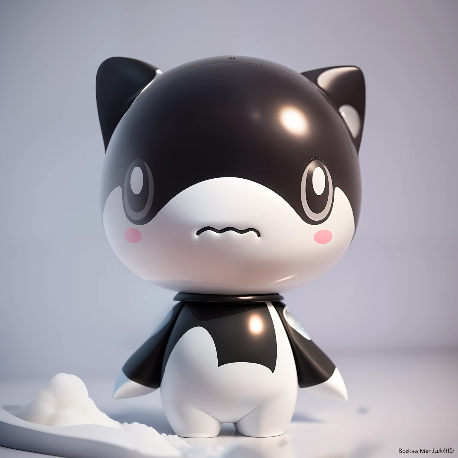 A doll with standing killer whale image,Bubble Mart style,high detal,Ultra high quality,3Drenderingof,Front lighting