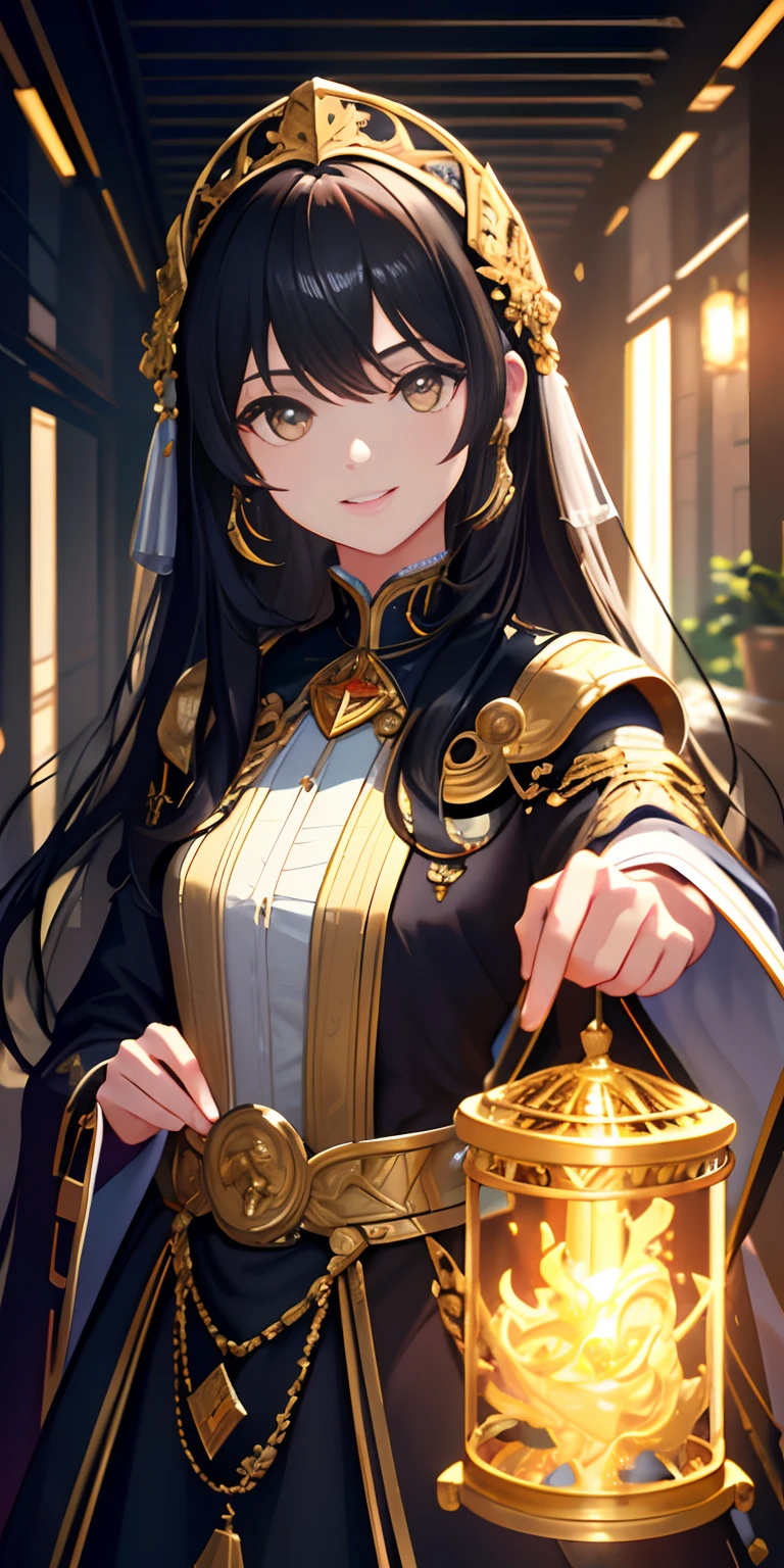 [(Transparent background:1.5)::5],(((Masterpiece))),(((Best quality))),(((Extremely detailed))),illustration, 4girl,Solo, Loft at night，Numerous sci-fi buildings,(Black hair),(gold eyes), full bodyesbian,Long hair dyed gold，Close up,Dynamic actions,Lens perspective,standing against the wall，Hold a fan in your hand， voluminetric lighting, Detailed eyes, ultra - detailed,Calm smile, Highly detailed,  small detailed, Ultra detailed, Best quality, Intricate, 4K, 8K, trending on artstationh, Good anatomy, Beautiful lighting, Award-winning,