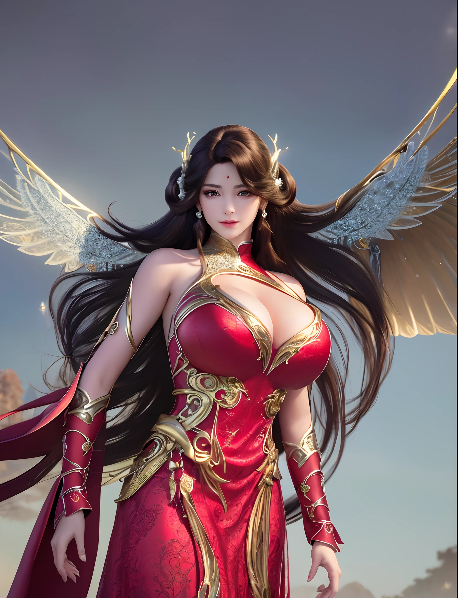 ultra realistic 8k cg, flawless, clean, masterpiece, professional artwork, famous artwork, cinematic lighting, cinematic bloom, perfect face, beautiful face, fantasy, dreamlike, unreal, science fiction, lace, lace trim, lace-trimmed legwear, luxury, jewelry, diamond, gold, pearl, gem, sapphire, ruby, emerald, intricate detail, delicate pattern, charming, alluring, seductive, erotic, enchanting, hair ornament, necklace, earrings, bracelet, armlet,halo,autumn,
((,1girl, pov,best quality, )) , ((((,1girl, solo, huge_breasts, dress, long_hair, looking at viewer, energy wings:1.5))))