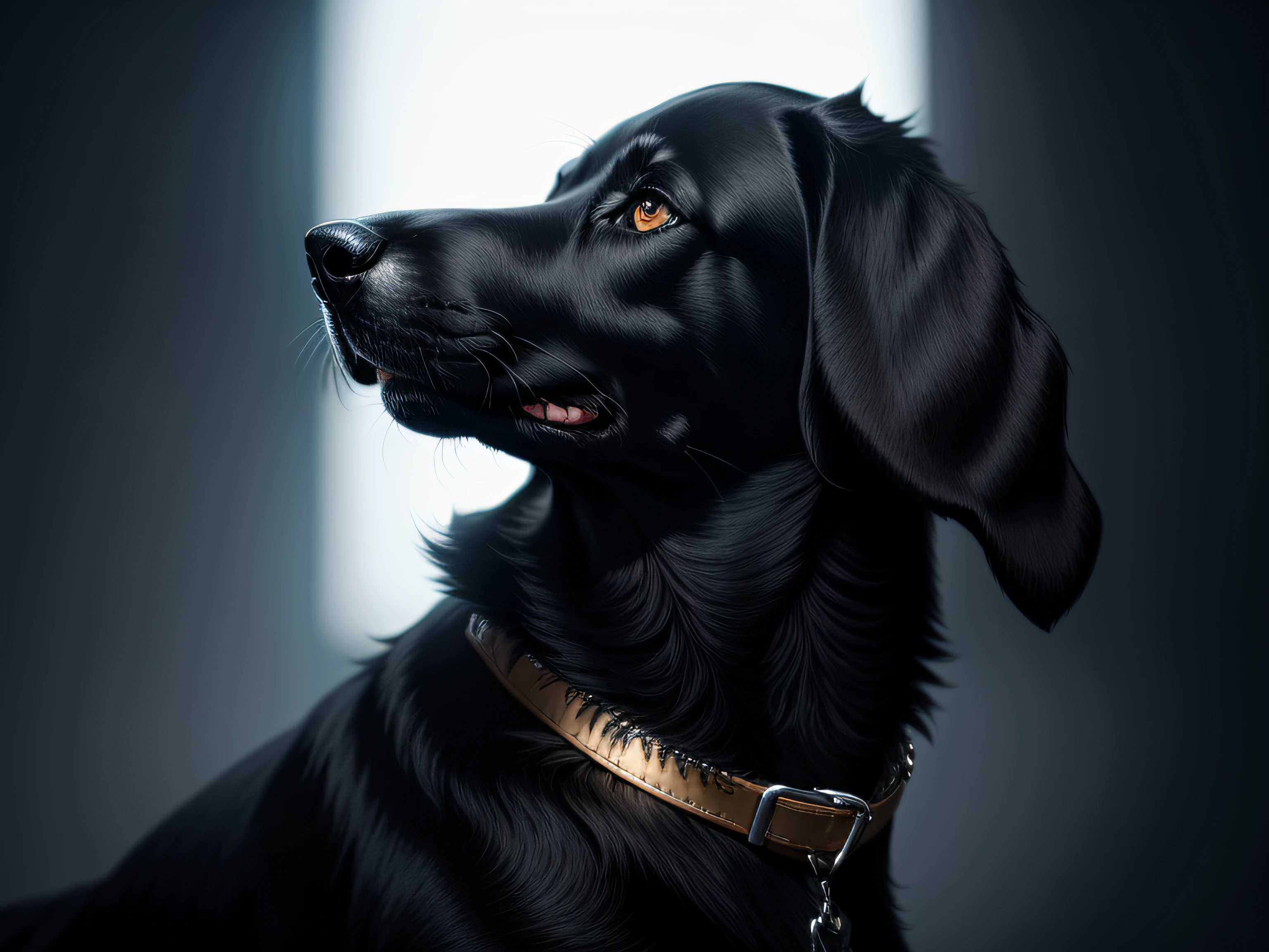 knollingcase, black dog, ((bright, photorealistic, realistic, dramatic, sharp focus, 8k)))