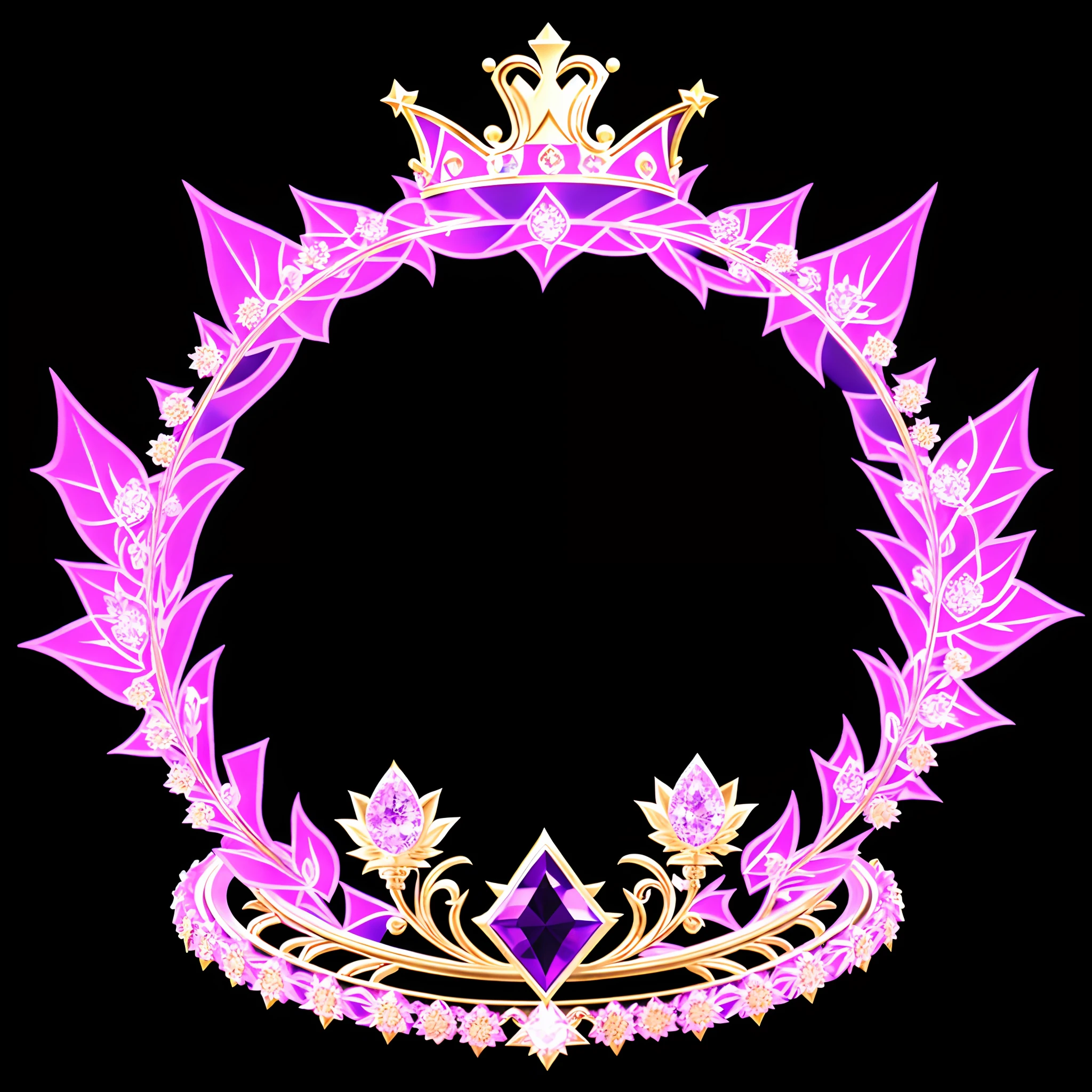 Purple crown，It has a golden crown on it, ornament crown, ornate crown, ornamental halo, floating crown, Jewel Crown, dark purple crown, tiara crown (pink lasers), ornate jeweled crown, symmetrical crown, Pink Gear Prince Crown, circle of the crone, royal insignia in background, fantasy game spell symbol, Bejeweled Crown