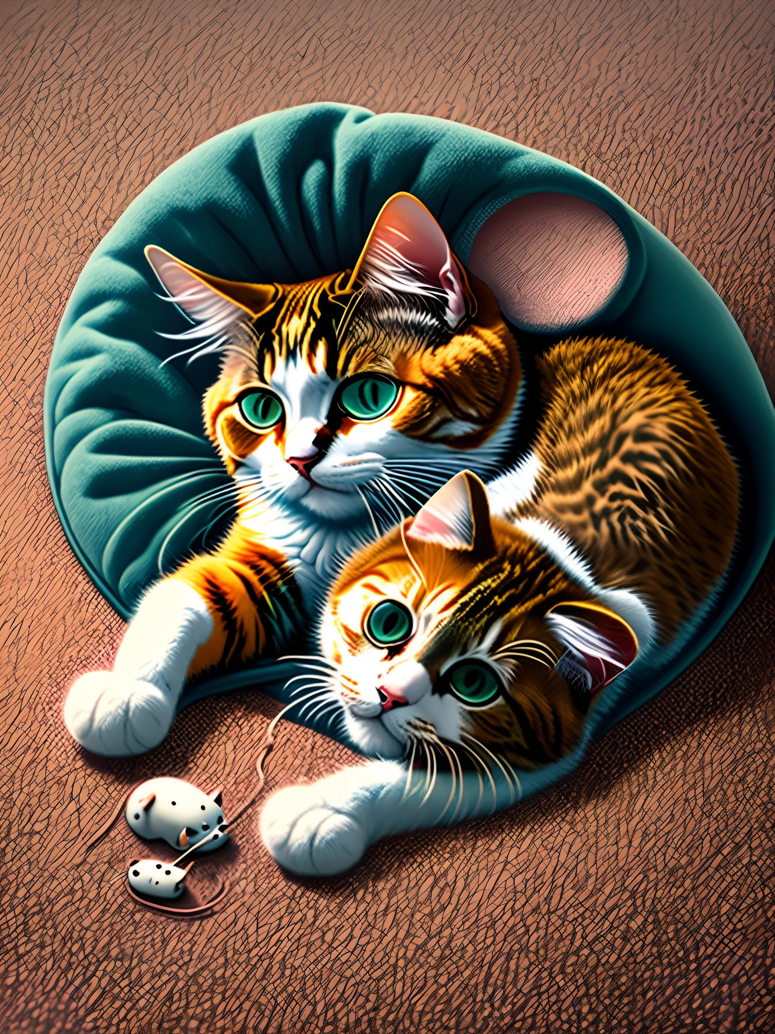 Cat lying on the carpet with a mouse