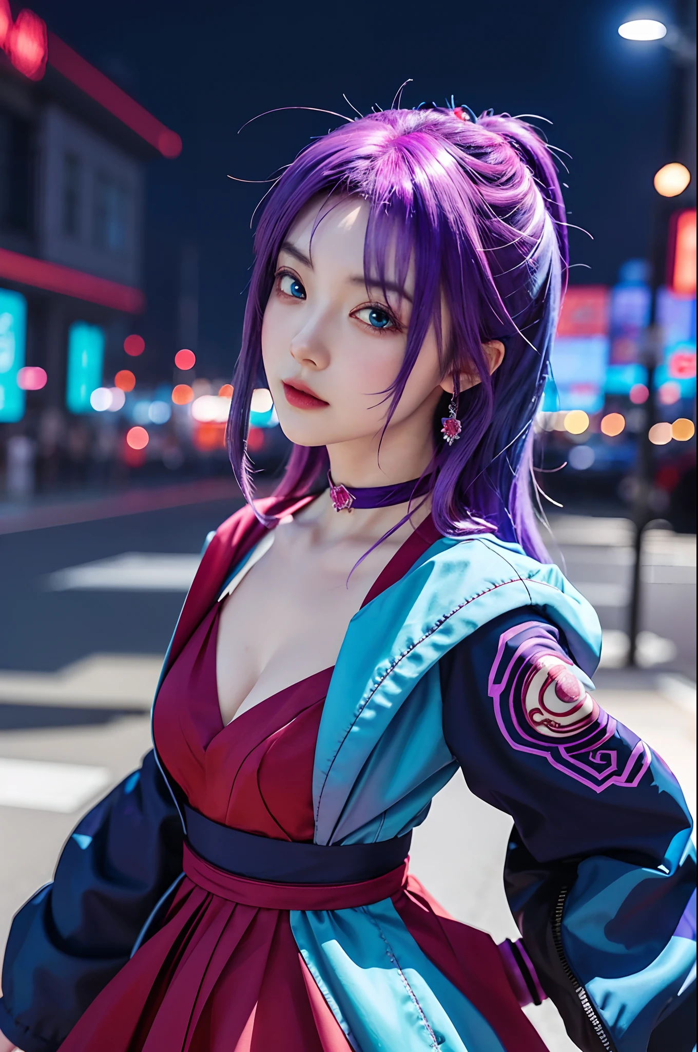 Anime girl with purple hair and blue eyes in a red dress, style of anime4 K, Detailed digital anime art, Guviz, Guweiz in Pixiv ArtStation, Guviz-style artwork, Guweiz on ArtStation Pixiv, Digital anime illustration, Digital anime art, anime styled digital art, a beautiful anime portrait