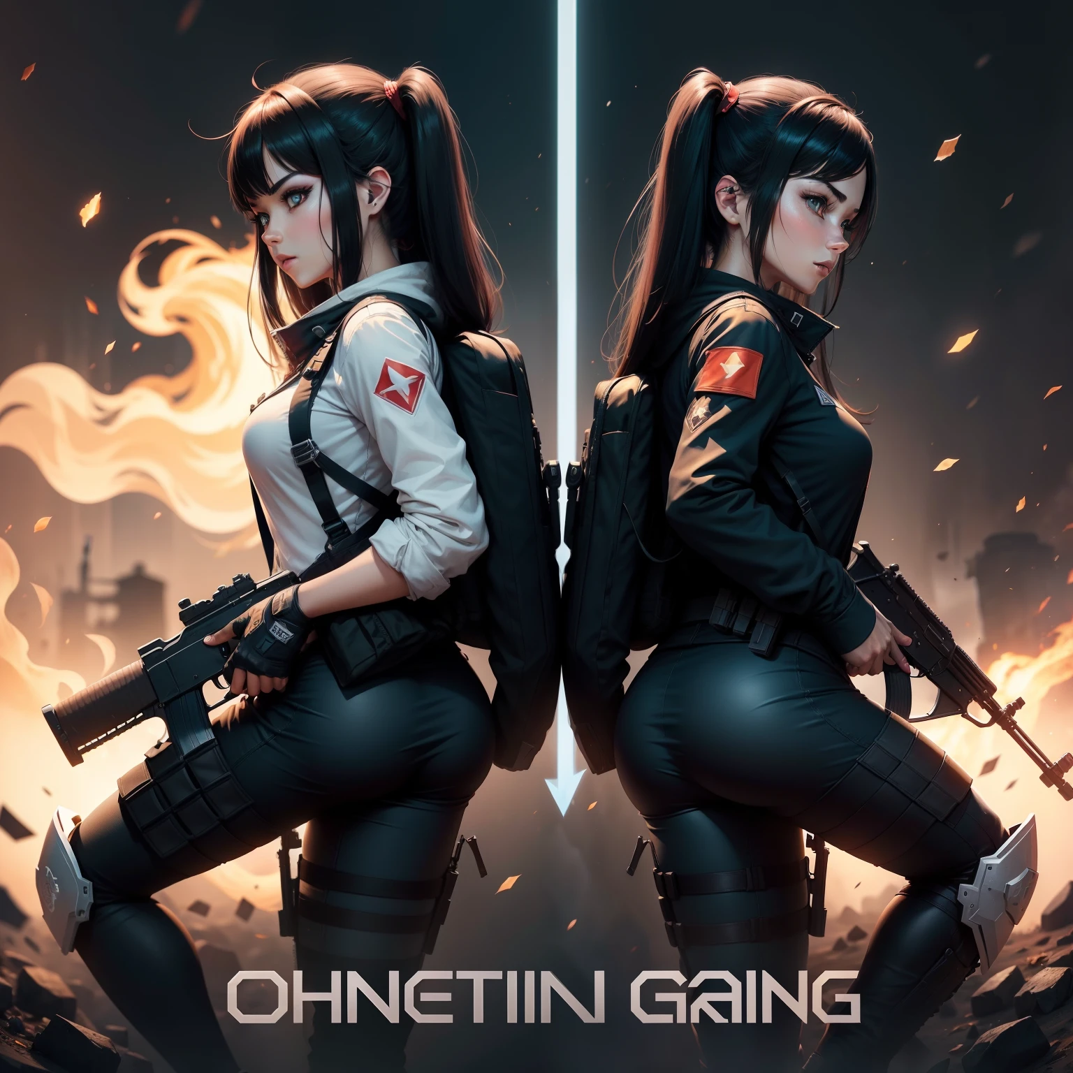One gaming logo , character face add, and 2 side 2 ak47 gun