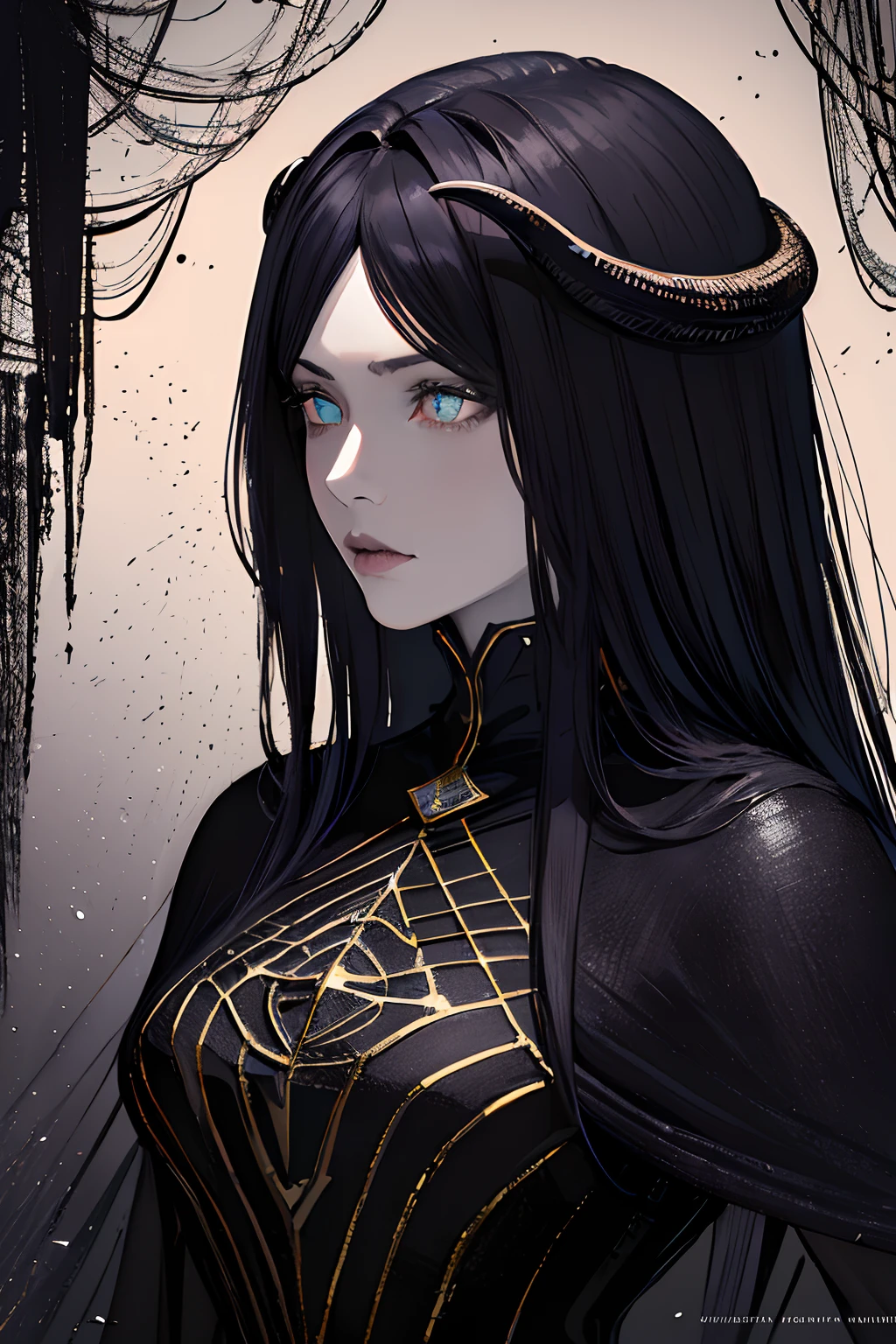 (masterpiece, top quality, best quality, official art, beautiful and aesthetic:1.2), cateyes,1girl, solo, (Stunning Eyes), armour, magic, light particles, upper body, extreme detailed, highest detailed, optical mixing, playful patterns, lively texture, unique visual effect, ((dark fantasy)), (darker colours:1.3), Ominous energy, eldritch Horror, ((Intricate Details)), (Onyx colours)