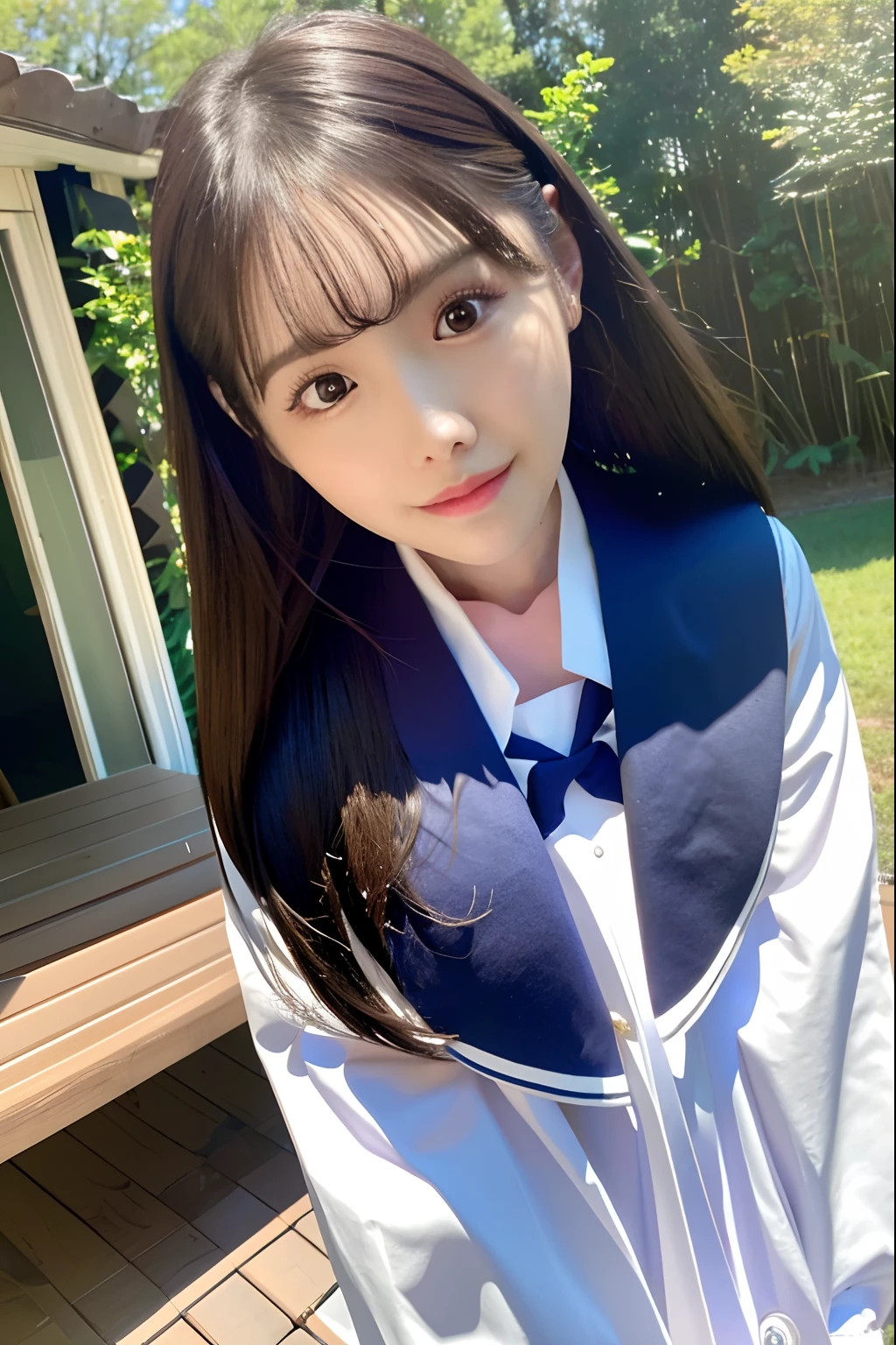 (8k, RAW photo, highly sensitive, best quality, masterpiece, ultra high res, photorealistic:1.25),high res,1girl, (school uniform:1.4),(floating hair:1.6), (skindentation), (professional lighting),(huge breasts:1.26),day,(outdoor:1.37),ultra-detailed,(shiny skin:1.35),(plump:1.25), (blouse:1.35),(light particles, lens flare, glowing particles:0.6),  (floating hair:1.2),(dynamic pose:1.2), specular lighting, soft lighting, sunlight, looking at viewer, (small head:1.4),pureerosface_v1,