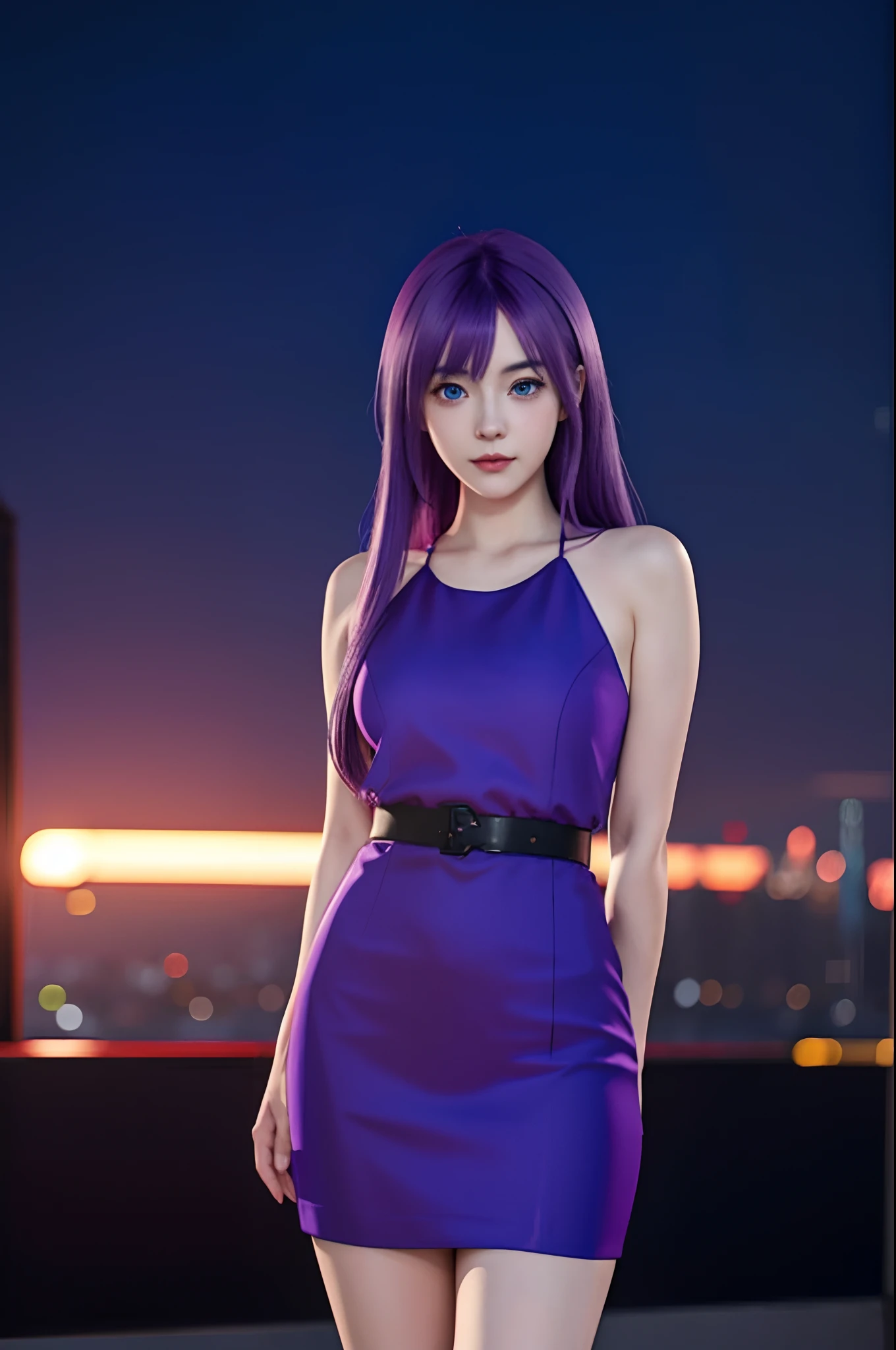 Anime girl with purple hair and blue eyes in a red dress, style of anime4 K, Detailed digital anime art, Guviz, Guweiz in Pixiv ArtStation, Guviz-style artwork, Guweiz on ArtStation Pixiv, Digital anime illustration, Digital anime art, anime styled digital art, a beautiful anime portrait