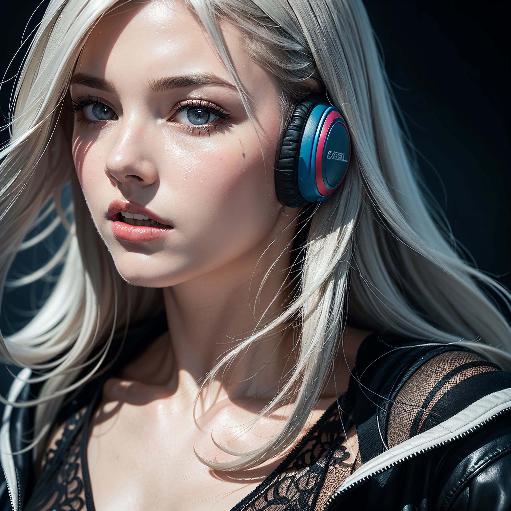 Idol singer, full body, singing in the studio, singing, wearing wireless microphone, best quality, masterpiece, (realistic:1.2), 1 girl, gray hair, gray eyes, Front, detailed face, beautiful eyes, colorful, highest detailed, best quality, masterpiece, (realistic:1.2), detailed face, beautiful eyes, (masterpiece, top quality, best quality, official art, beautiful and aesthetic:1.2), (1girl:1.4), extreme detailed, (Joshua Middleton comic cover art:1.1), (Action painting:1.2), (concretism:1.2), theater dance scene, (hypermaximalistic:1.5), colorful, highest detailed,