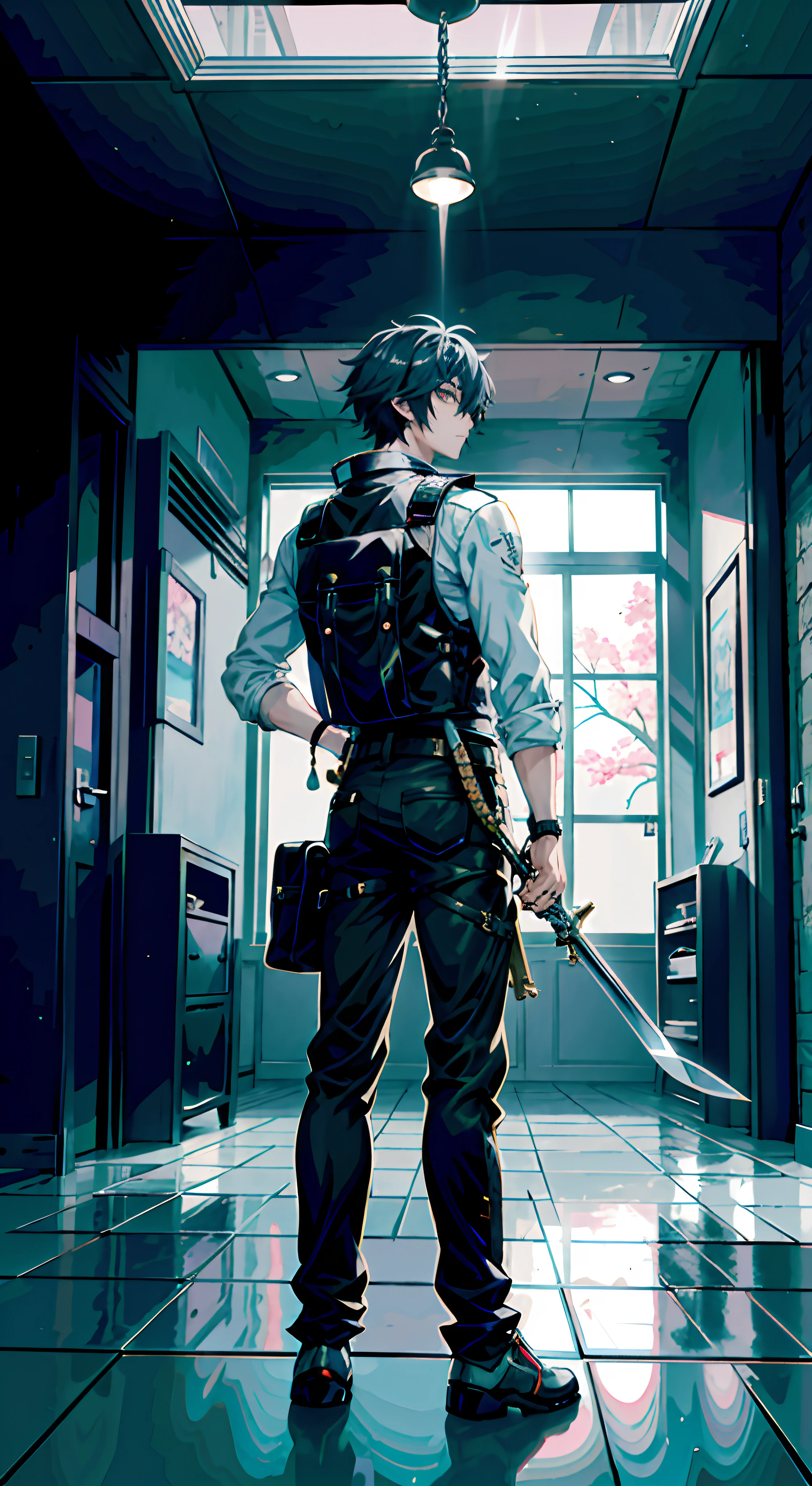 Anime characters holding swords in hallways with windows, Badass anime 8 K, 4K anime wallpaper, Detailed key anime art, high detailed official artwork, Key anime art, 4k manga wallpapers, Anime art wallpaper 8 K, Anime art wallpaper 4k, Anime art wallpaper 4 K, shigenori soejima illustration, anime wallaper, Anime wallpaper 4K