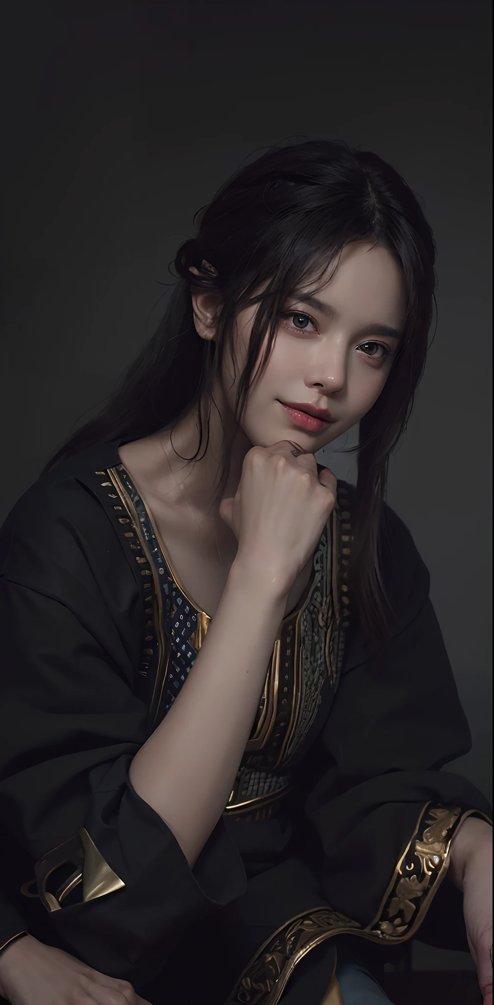 Hyperrealist portrait of female, fantasy art, photo realistic, dynamic lighting, artstation, poster, volumetric lighting, very detailed faces, 4 k, award winning,, 1girl, in the dark, deep shadow, low key,cowboy shot,(official clothing:1.4) ,long hair,white hair,