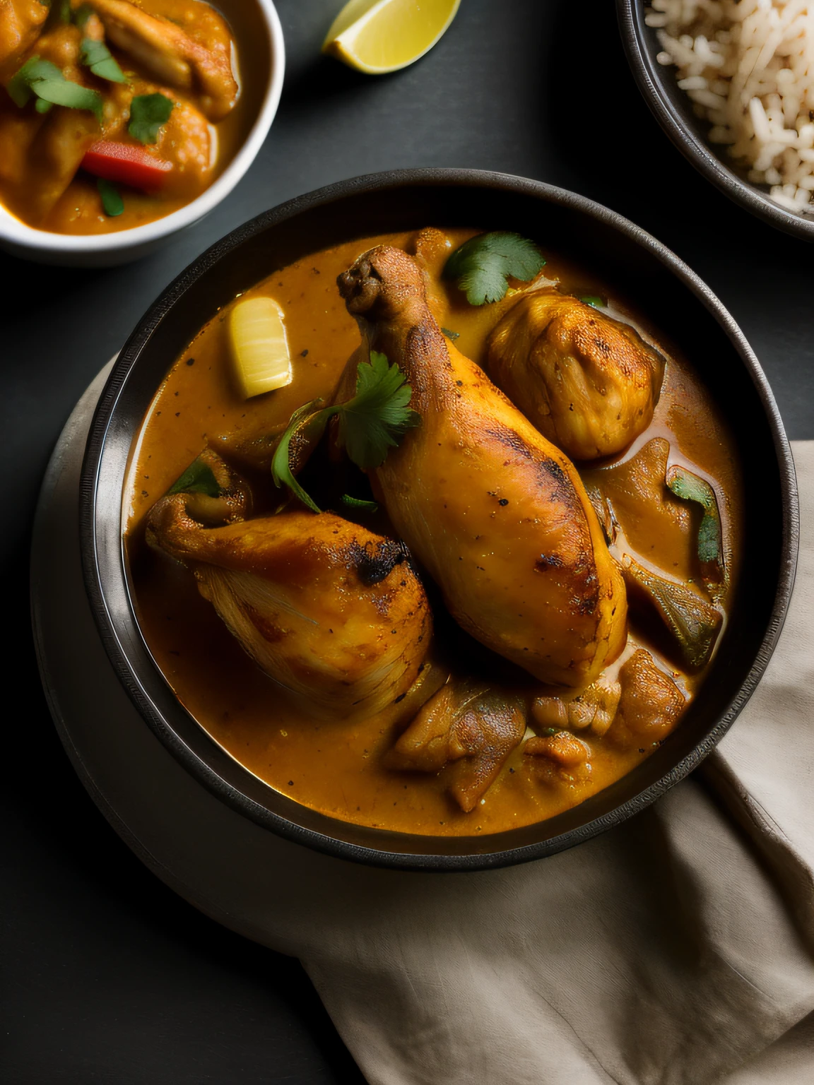 bird eye , close up shot of a chicken curry