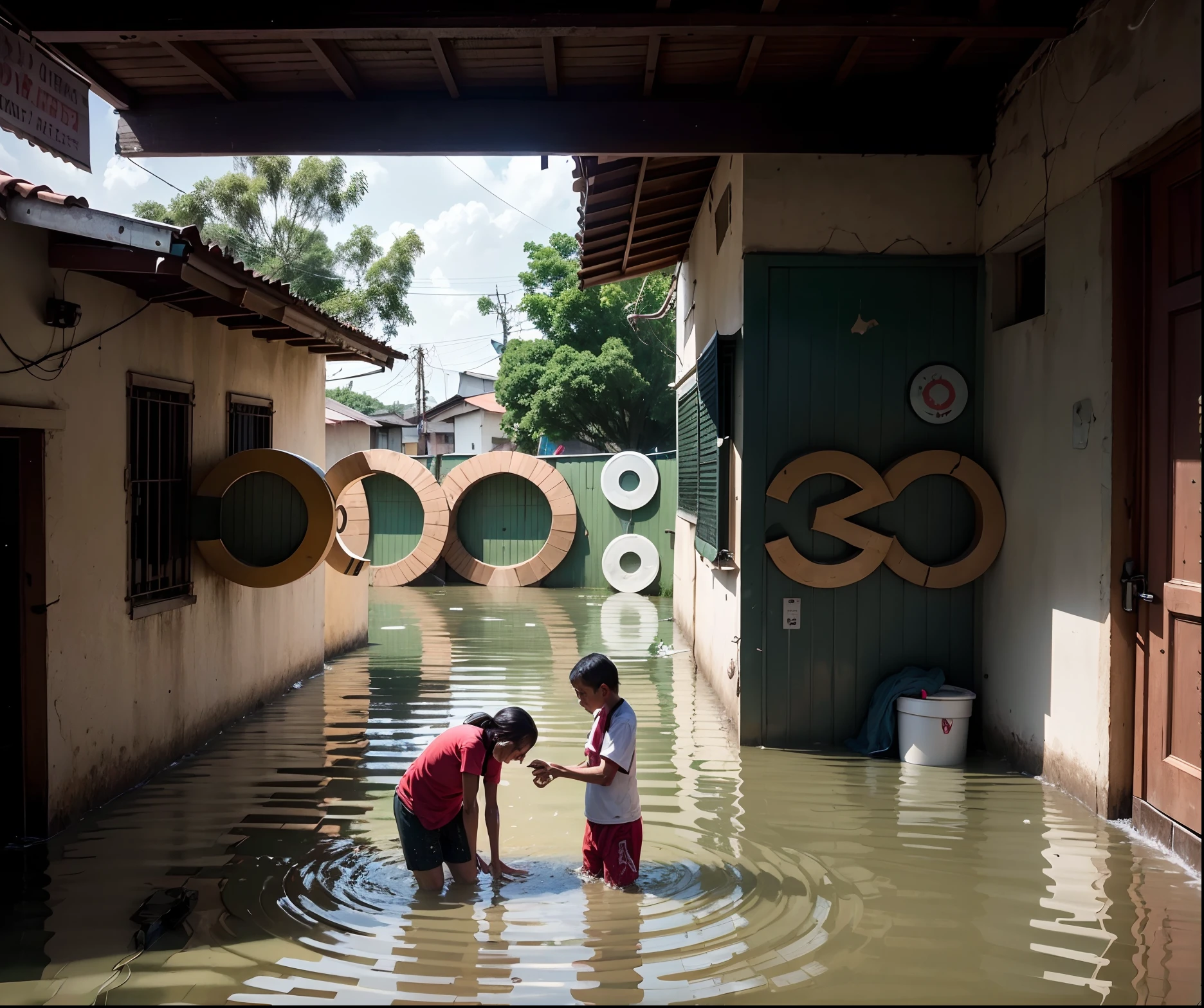 Affected by floods, a heartbreaking scene unfolds as water engulfs the homes of impoverished families. Let's step in and make a difference, saving them from this devastating situation