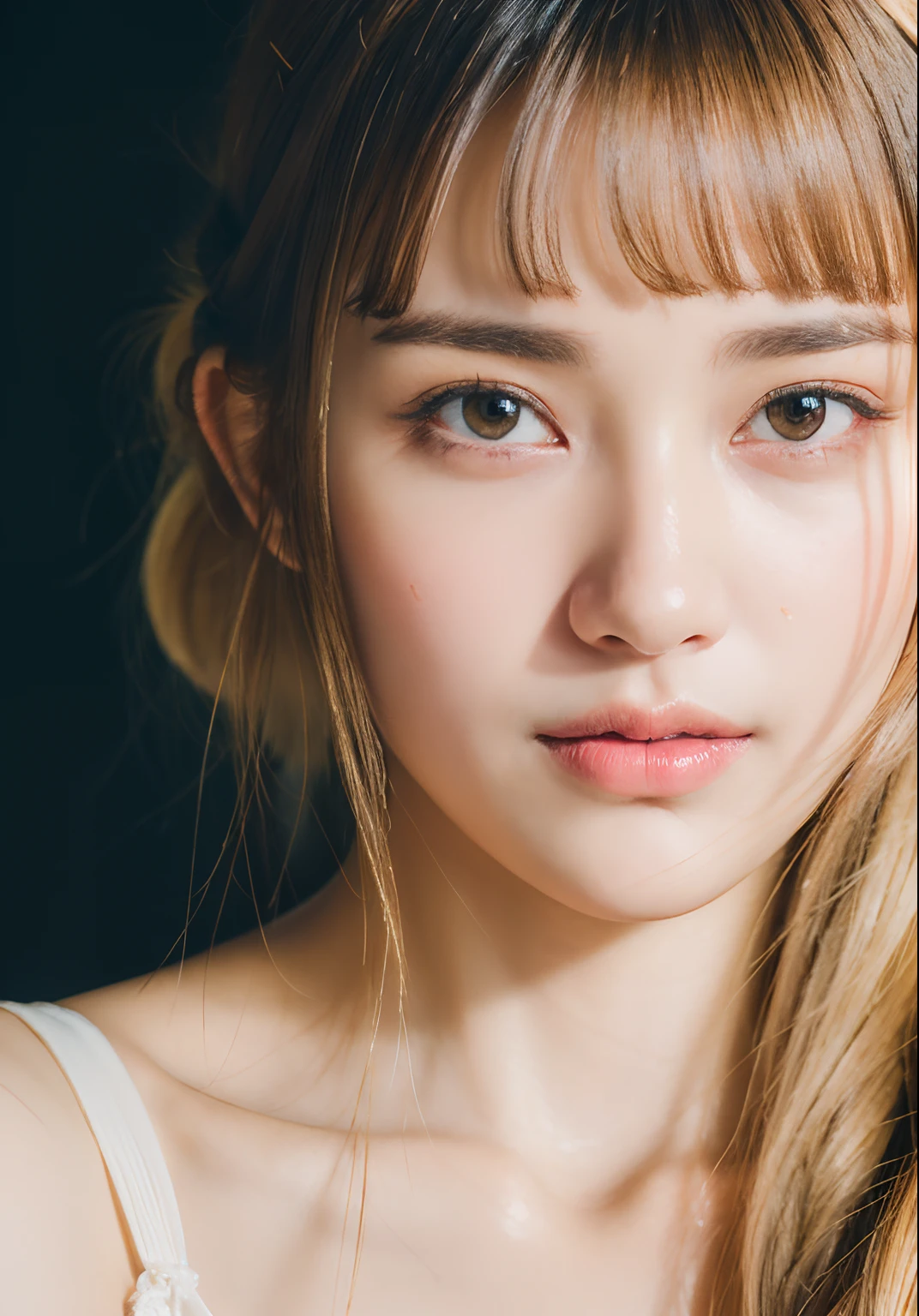 light blush,smile,
(halter cut dress, mascara, flirty, blunt bangs, portrait shot, glossy lipstick, nightclub,blonde french braid, portrait shot, looking at viewer, glossy lipstick, royal throneroom, intricate details,,)
looking at viewer,beautiful woman girl,(skindentation:1.2), shiny skin,
best quality, ultra high res, (photorealistic:1.4), hiqcgbody,masterpiece, (photorealistic:1.4), best quality, beautiful lighting, detailed, intricate , RAW photo, 8k uhd, film grain,