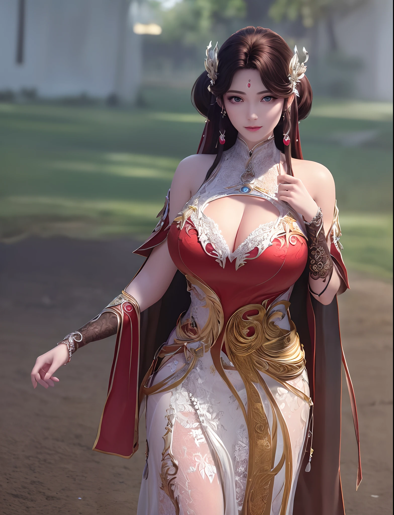 ultra realistic 8k cg, flawless, clean, masterpiece, professional artwork, famous artwork, cinematic lighting, cinematic bloom, perfect face, beautiful face, fantasy, dreamlike, unreal, science fiction, lace, lace trim, lace-trimmed legwear, luxury, jewelry, diamond, gold, pearl, gem, sapphire, ruby, emerald, intricate detail, delicate pattern, charming, alluring, seductive, erotic, enchanting, hair ornament, necklace, earrings, bracelet, armlet,halo,autumn,
((,1girl, pov,best quality, )) , ((((,1girl, solo, huge_breasts, , looking at viewer, standing, ))))
