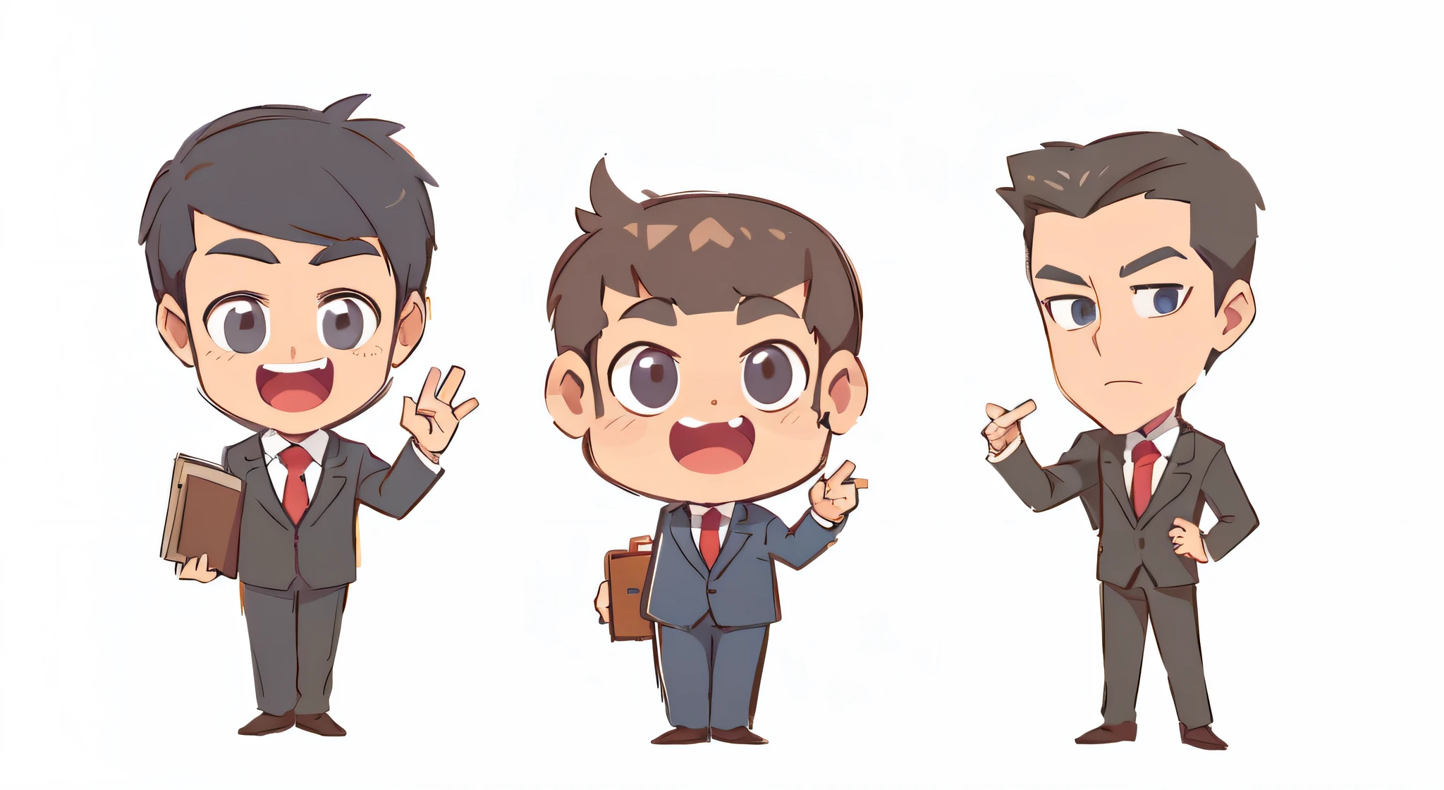 Three cartoon merchants in suits stood up and spoke, wear suit!, a variety of poses, Professional character design, wear suit, High-quality fanart, high quality character design, ace attorney style, corporate animation style, charact, character design, wear suit, Suits, cartoonish style, male character design, several character designs, Merchant, wearing a suit and a tie