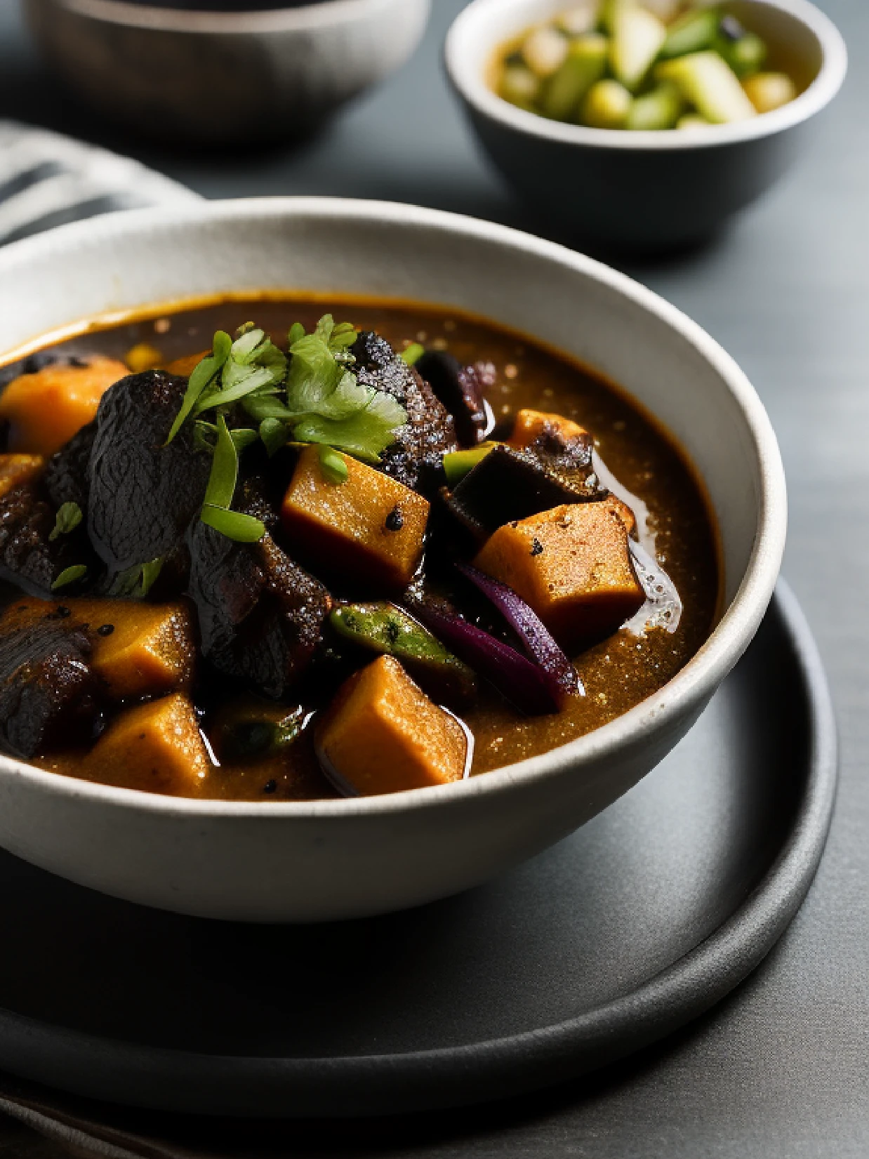 bird eye , close up shot of a black poke curry