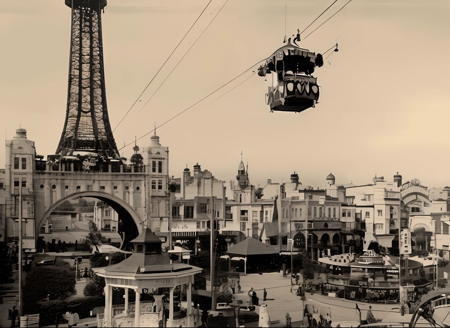 araffature of a vintage photo of a city with a ferris wheel, , 1900s picture, 1 9 0 0 s picture, grayscale 1 9 0 0 s picture, 1 9 0 0's photo, victorian steampunk city vista, 1900s photo, digital black and white, black and white, black and white