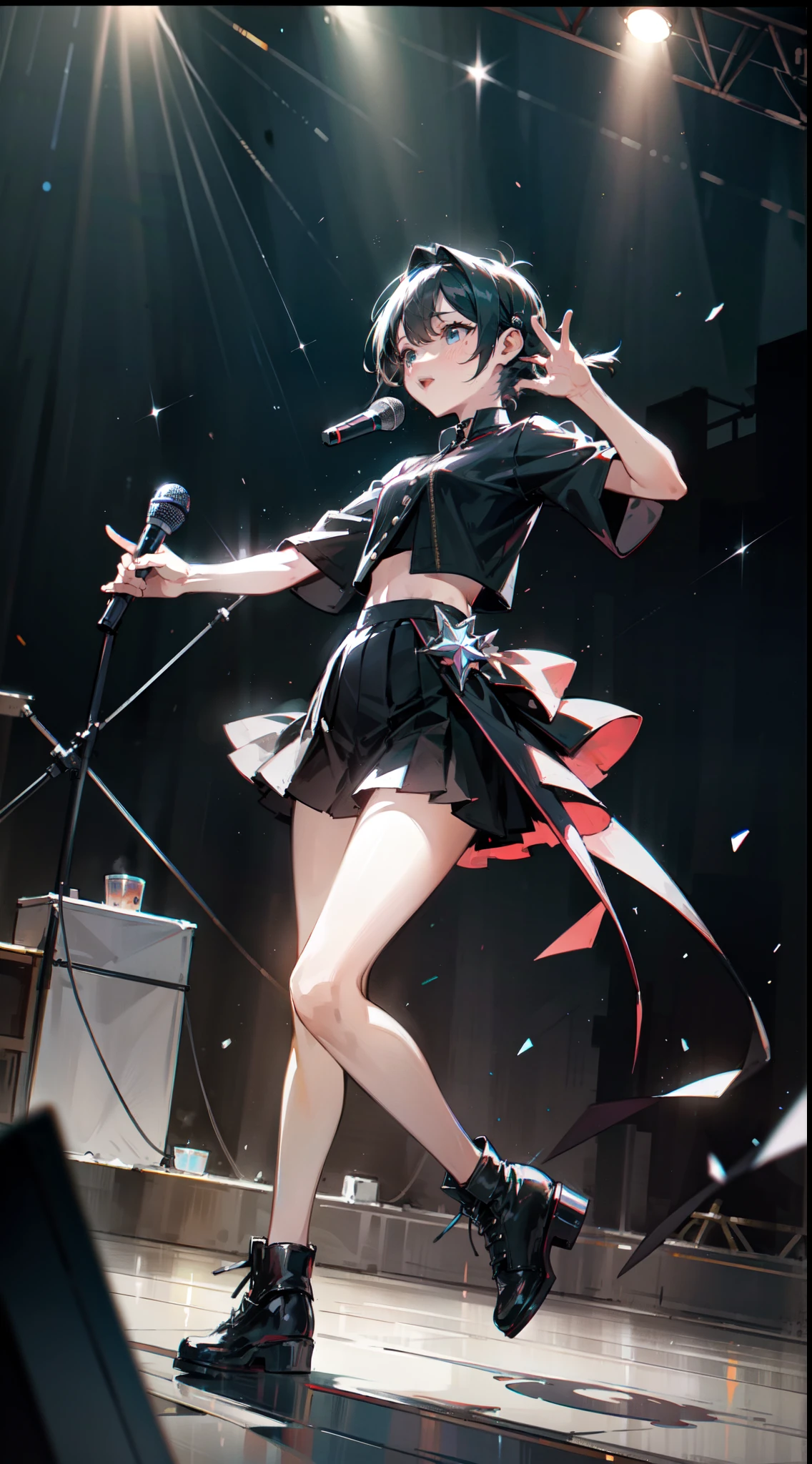 Idol singer，Stage，holding a mic，8K，super-fine，Spotlights