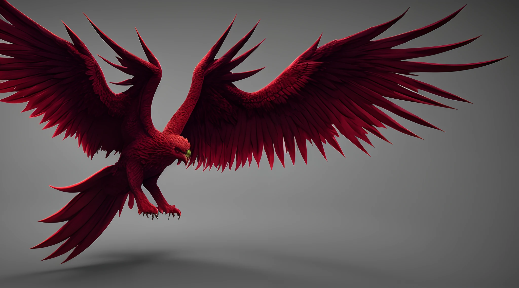 (big main colour black secondary colour red phoenix:1.2 with shades of purple:1.1, coming in to land, razor-sharp claws:1.2 with dripping:1.1, 3d:1.1, heading towards screen, vivid colour, dark background:0.9)