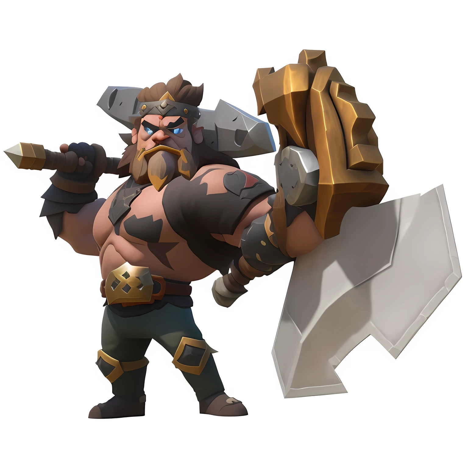 Close-up of cartoon character holding a big sword, barbarian class, 3 d render stylized, grog strongjaw, dwarf, fierce bearded dwarf, Savage, stylized character, Stylized concept art, clash royal style characters, attacking with axe, barbarian warrior, dwarven, hero character art, Stylized game art, stylized as a 3d render