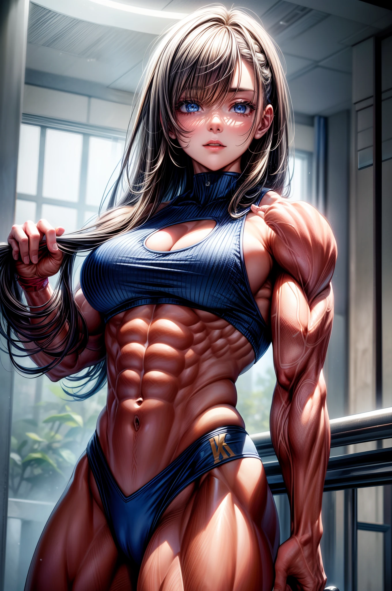 (BEST lighting) , (ultra intricately detailed) , 4K unification, (super-detailed CG: 1.2) , (8K: 1.2),(Original), (Masterpiece) , (Best quality),(Masterpiece:1.4),Anime-ish high quality,(Masterpiece),Masterpiece, Super clear picture quality,Clearer than movies,(Fine face)Best quality, absurderes,((masterpeace, 4K, 8K, Yes, A high resolution))1girll, schoolgirls,She was in a hot spring pool,Ten strong abs,standing on your feet,Exposing the abdomen, Crop topping,There are bulges of dense veins on the arms,Spring, Perfect figure, Long silver hair, Dynamic pose,Legs exposed,Strong leg muscles ((body builder:1.5)),mount fuji background,Thermal vaporization,(Beautiful bace),(Girl),(Female),(((Upper body:1)))
