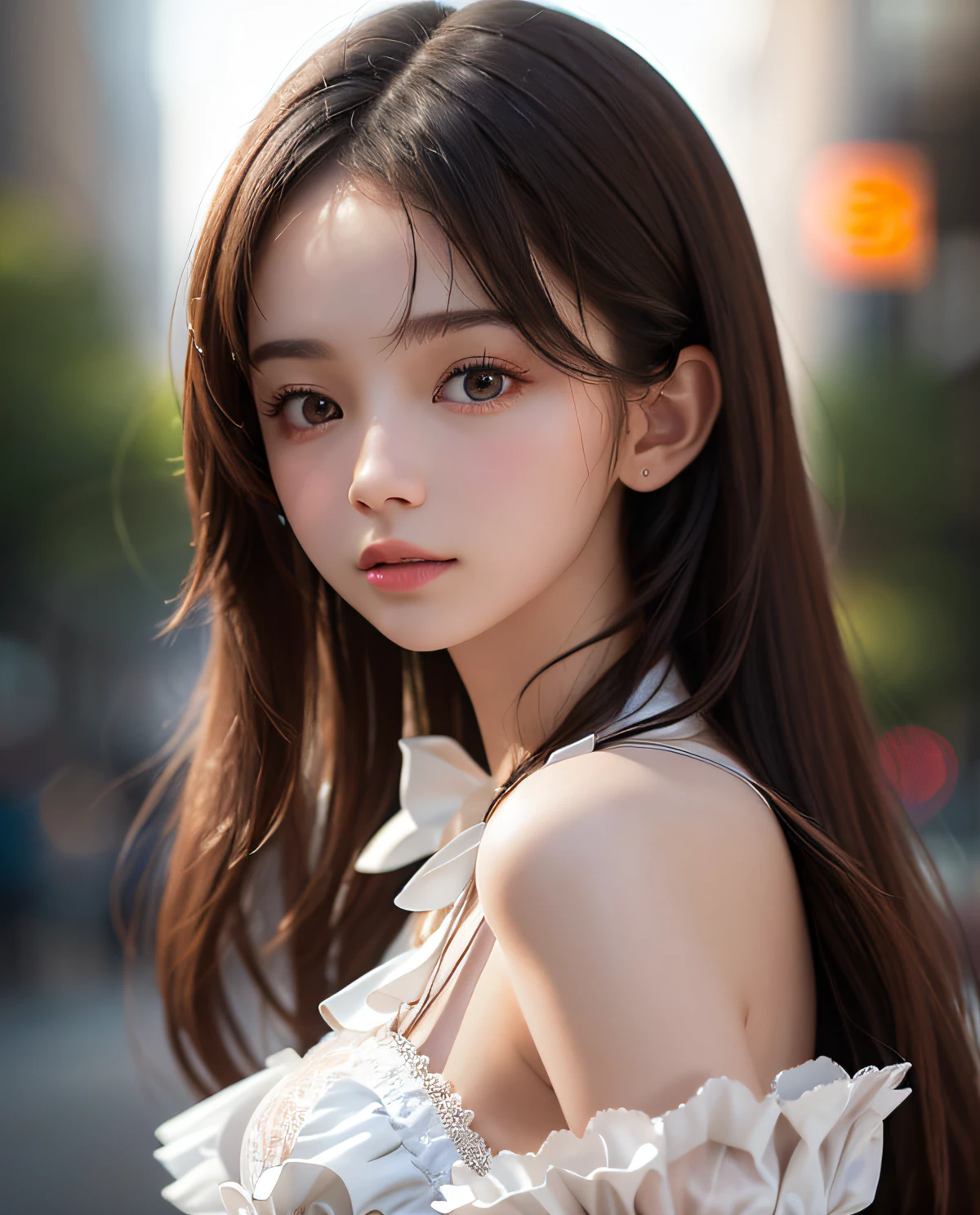 best quality, ultra hi res, photoreaslistic, a photography of a beautiful girl,  detailed face, undressing, (detailed Cropped lace blazer with a lot of frills and ribbons), Mountain, (face close up), seductive look, looking at another, random background, Sofia, 
Pure_Innocent_girl, pureerosface_v1, (upper body),  pov, (((depth of field))), pale and lustrous skin, (small breasts), neon glow, random background,  vivid,detailed, realistic, beautiful, stunning lighting, stunning reflections, sun rise, bokeh mood,  very long hair,,