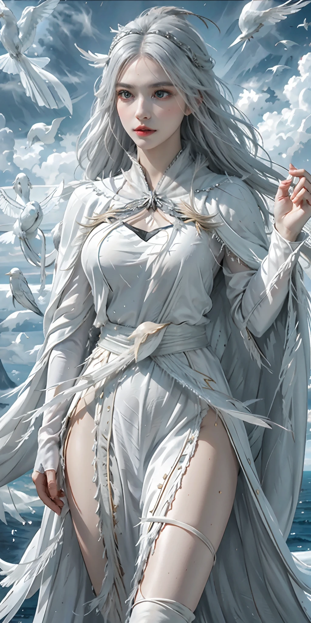 wind_sorcerer, (white wispy hair), feather_circlet, ([chiffon robe|cloud-patterned gown]:1.3), [crane_cape::10], silver ([mantle:bird trim:0.4]:1.7) billowing on ([sky cloak:storm cape:0.4]:1.5), forehead, summoning_wind, azure eyes, waist_belt, silver_bracers, cloud_palace, wind_chimes, [flowing, cloud_braid:0.1], [gloves, kite, silk_fan:0.4],
(__views__:1.2),