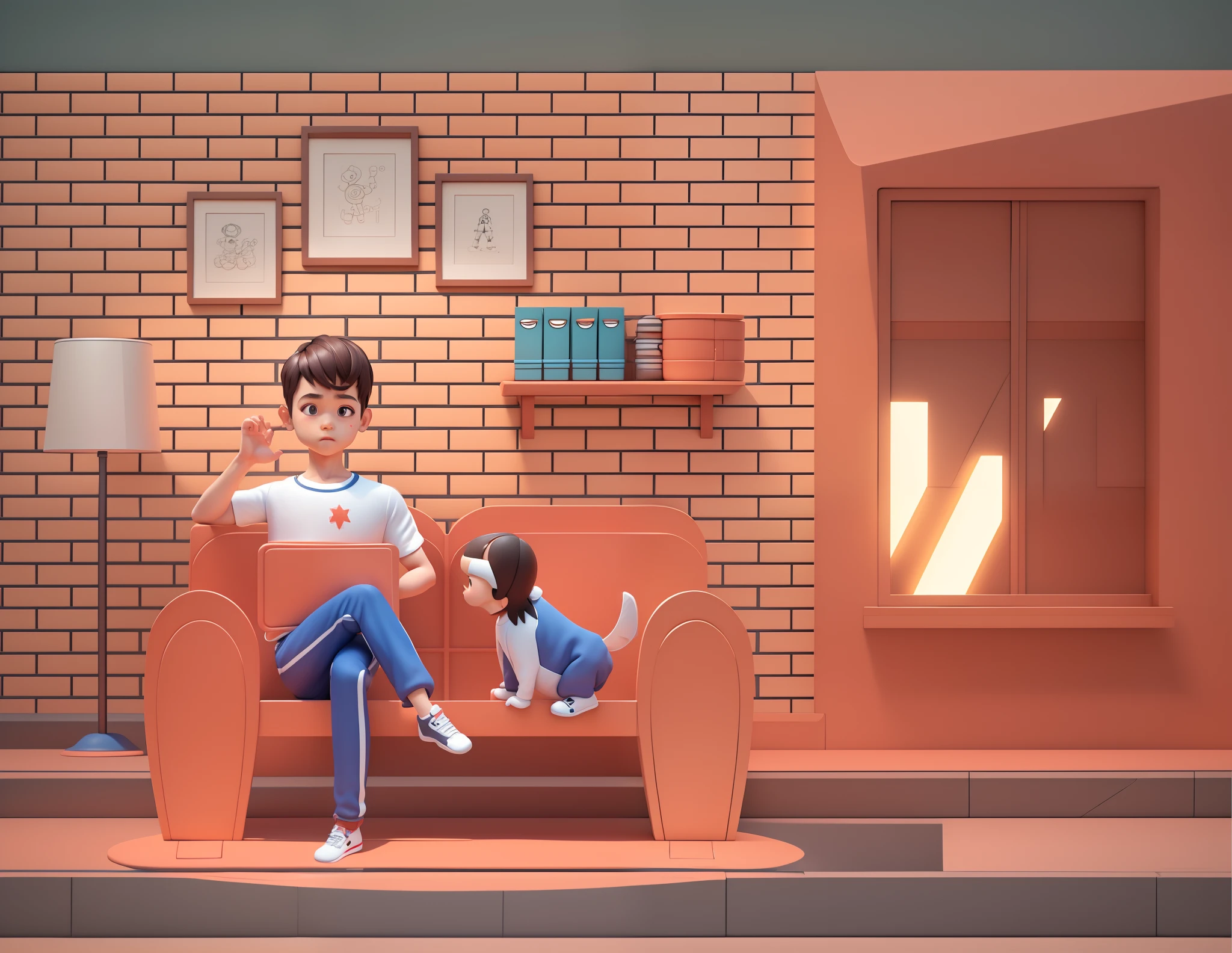 (Pixar 1.23 style) 1 boy ((upper body front, bust shot)), solo, cute kid, brunette, pretty tracksuit, boy, korean child, playground, ((masterpiece, highest quality)), (composite lighting)