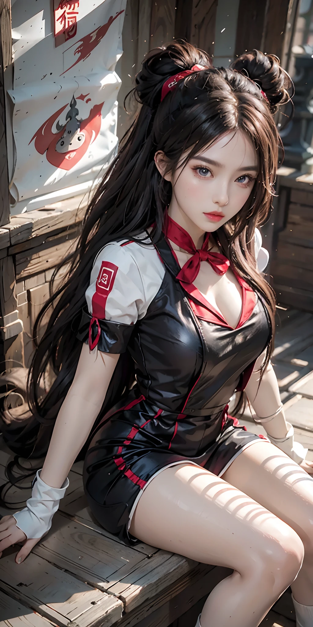 Beautiful woman in red sailor costume, exorcism charm, sitting in Chinese temple, dragon winding around, anime girl cosplay, cosplay pictures, anime cosplay, sailor moon style, realistic style, cinema machine shooting, 8K RAW, movie light effects, seductive anime girl, beautiful and seductive anime woman, anime goddess
