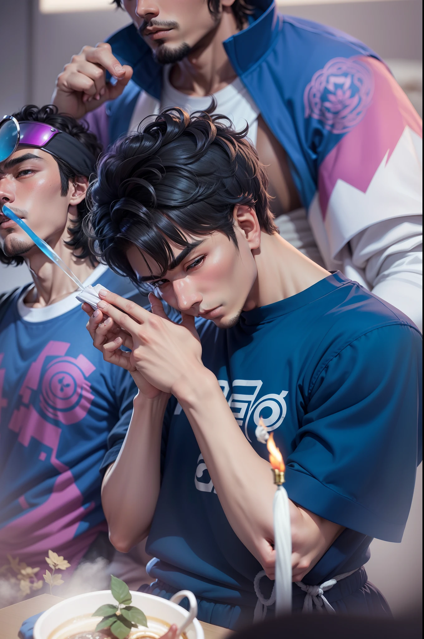 Ruffian、Buddha、High IQ、devout、erudite、Sportsman、leisure wear、Warm background，The face is softer，The five fingers of the left hand are fully exposed，The latter two were replaced