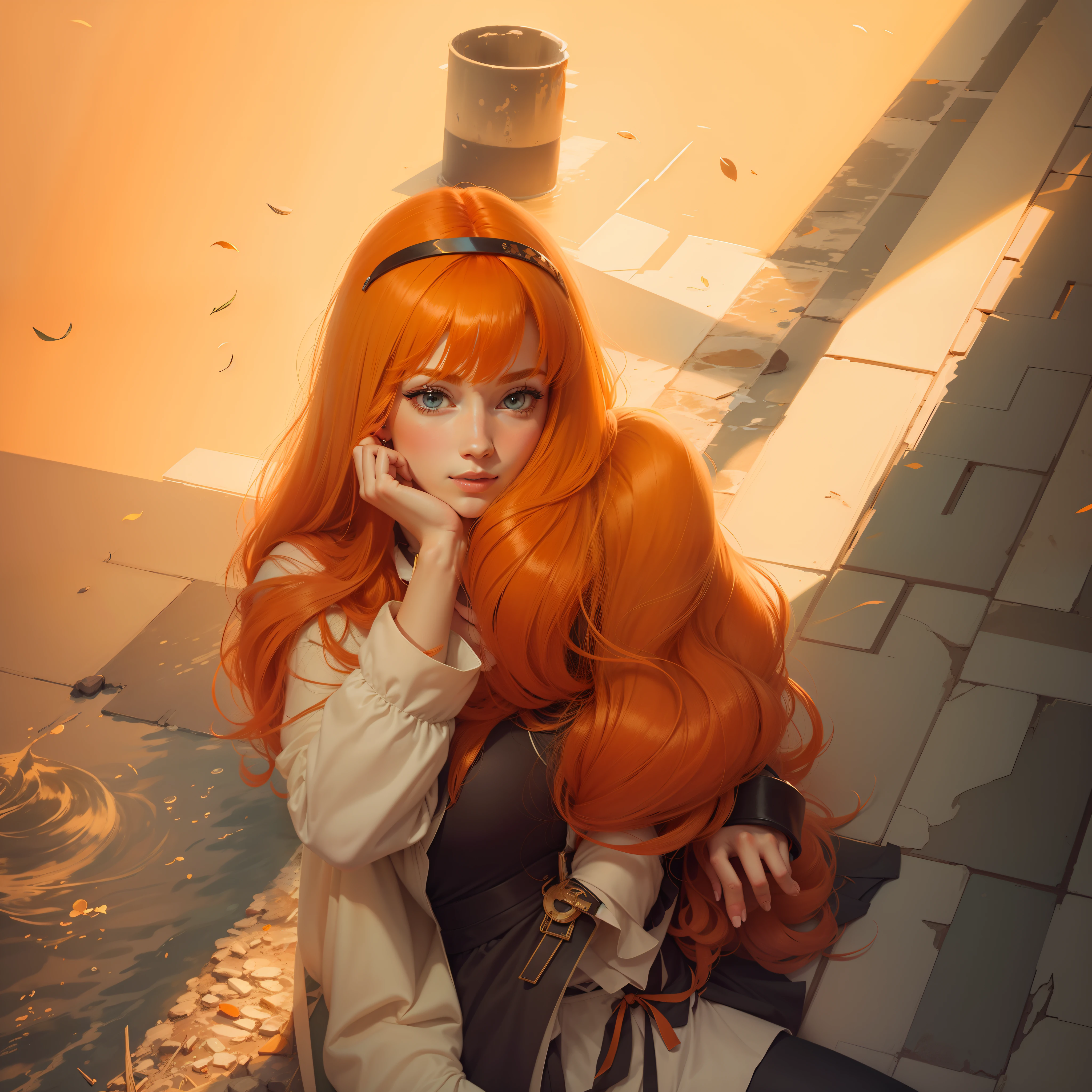 Orange hair，Delicate illustration in Disney style