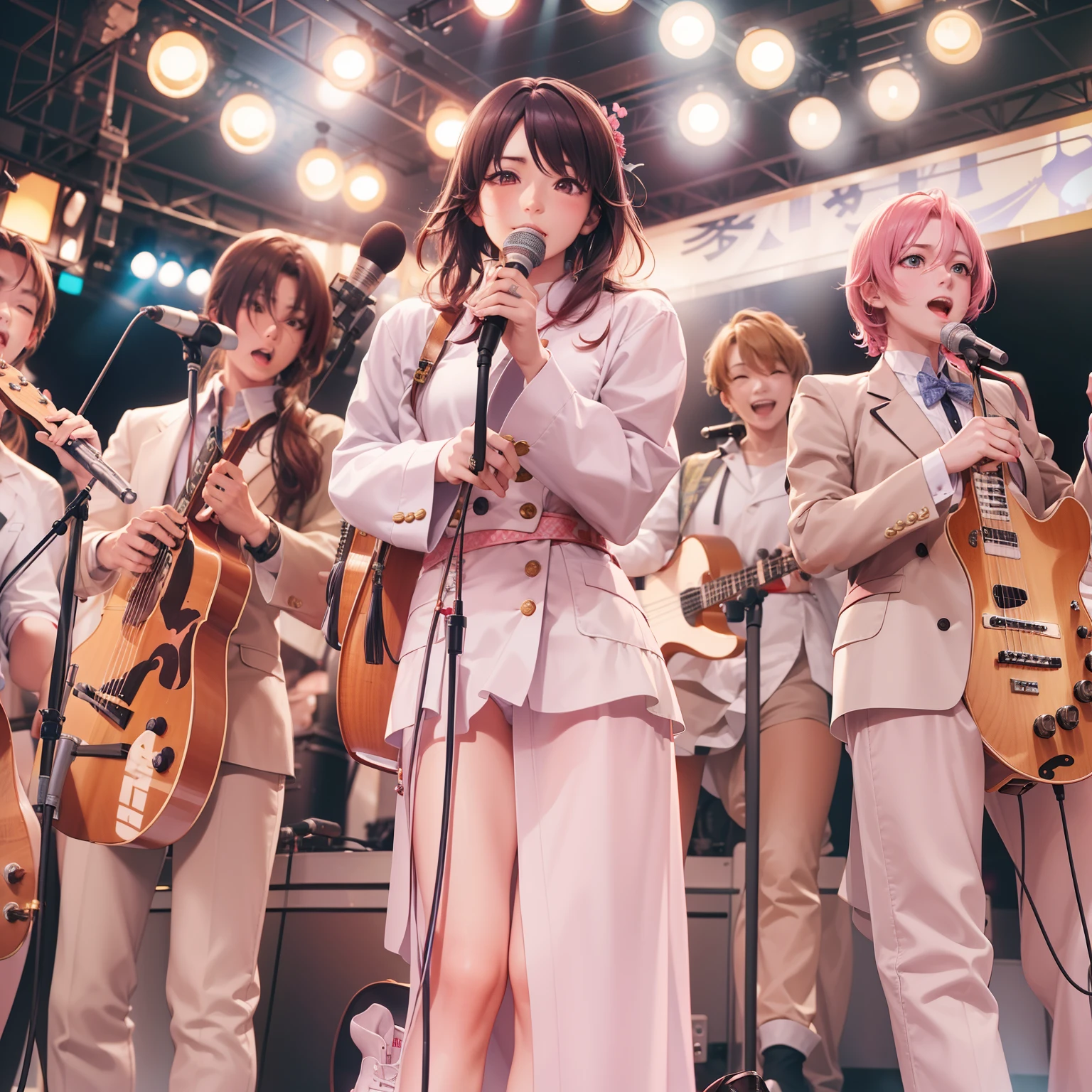 Idol　　Japanese musical instruments　sakura wars　Realistic depiction　Photoquality　Full body shot+shoe　Filming at a concert venue　microphone　（Idade:25-years old）