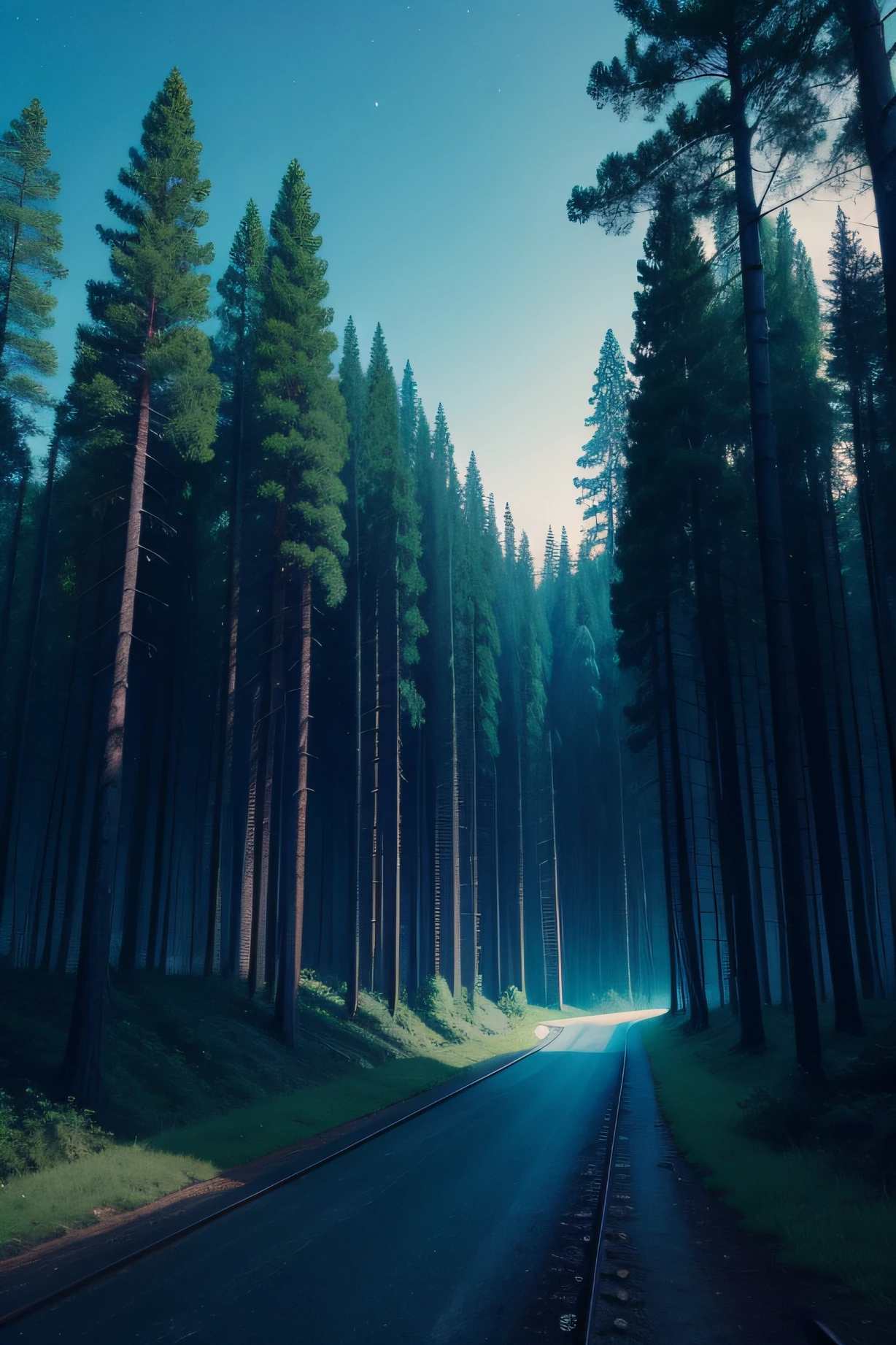 nigth,blue-sky,ln the forest