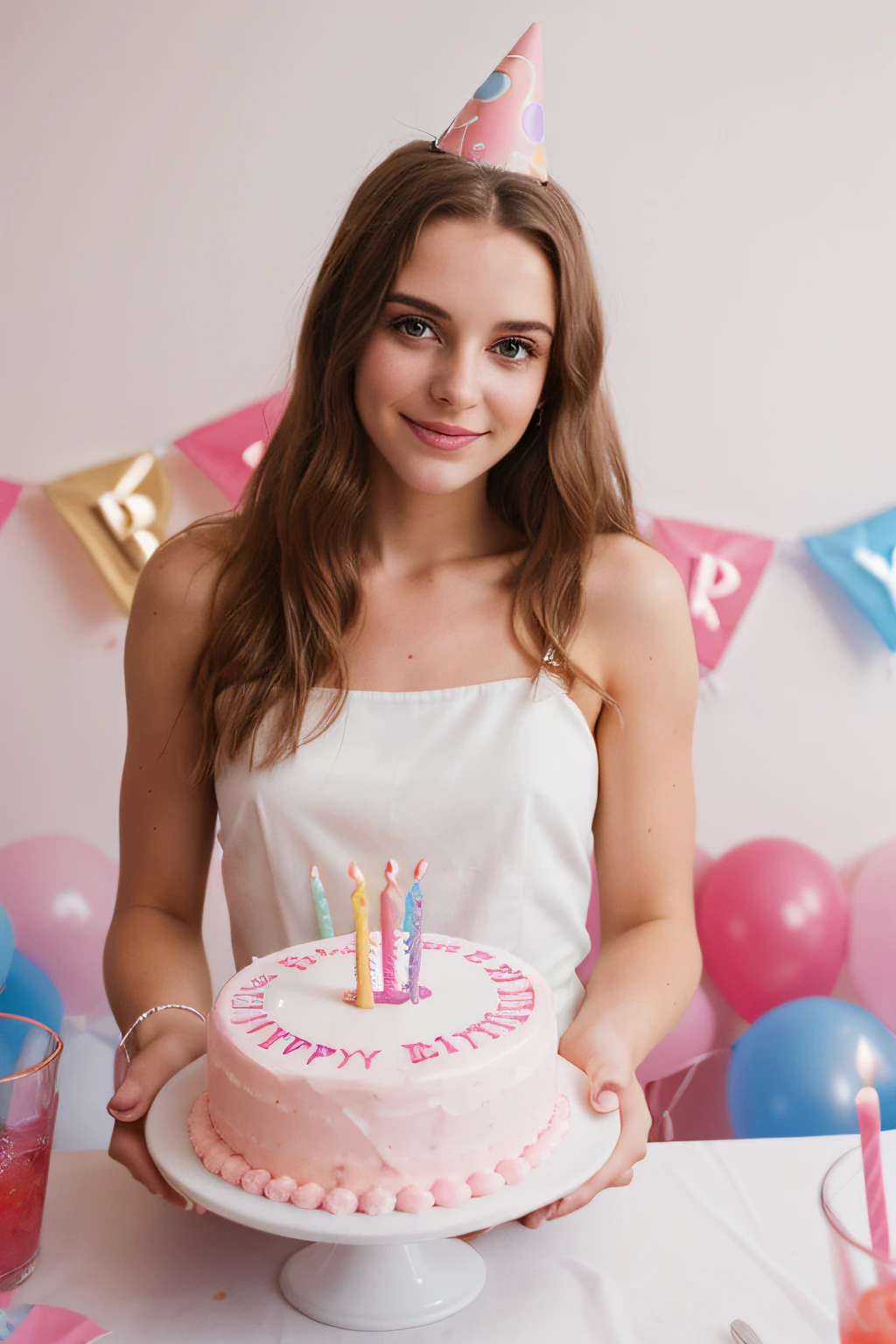 photo of a young woman, birthday party, cake