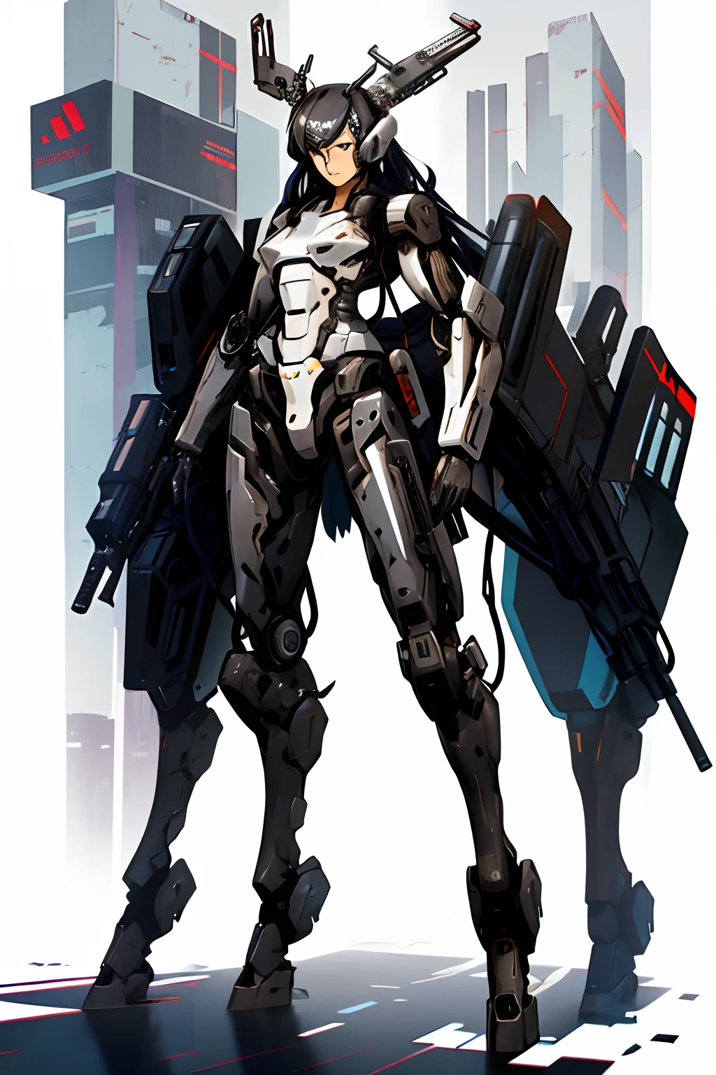 man face, Man's body, Best Quality,masutepiece,Illustration, Cyberpunkman Soldier,Solo,Full body,mechs,Blank background,Mecha ears, Multiple giant mech arms, black tone, gadaxintai