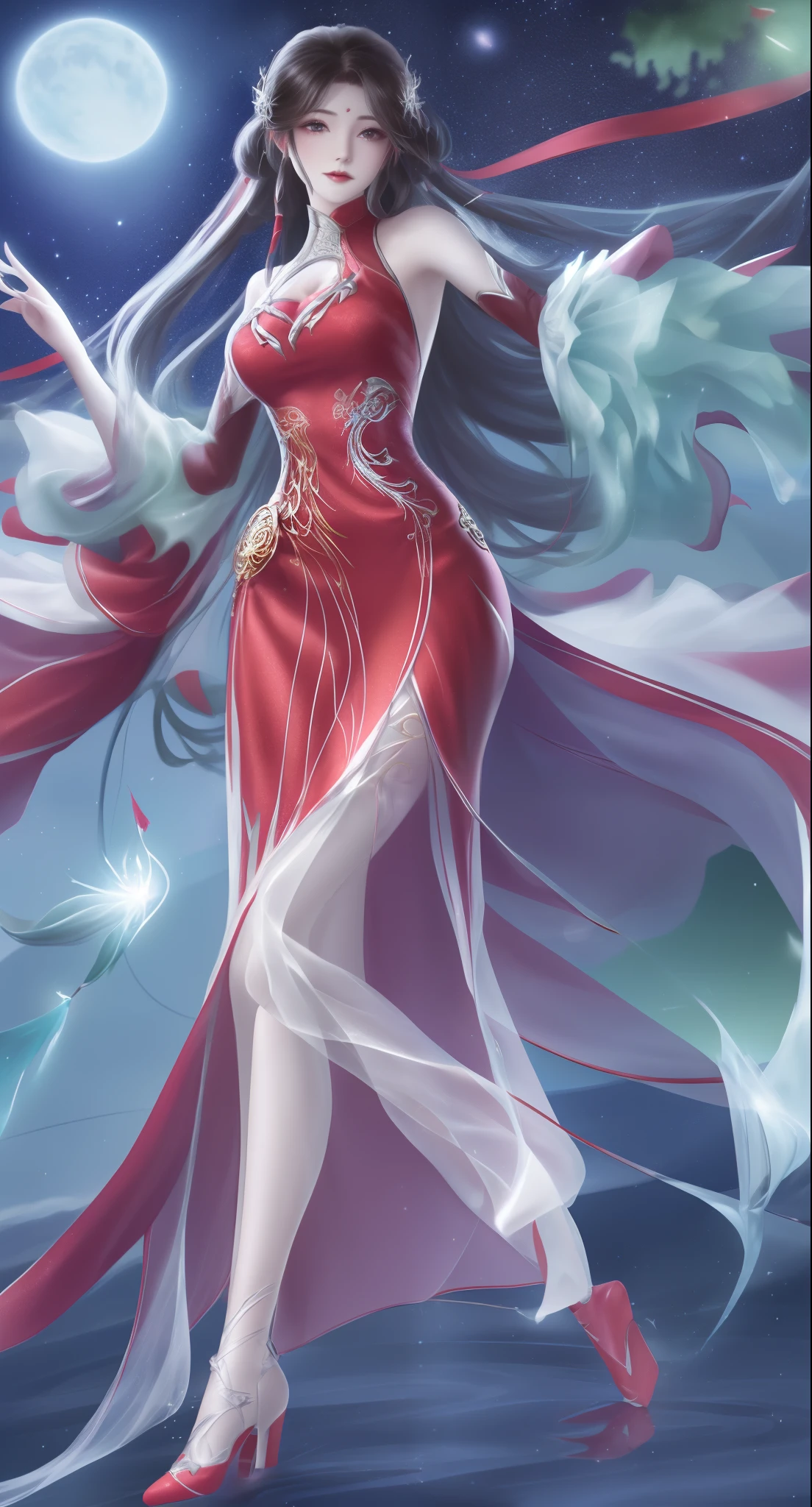 The moonlight sprinkled like water on the slender figure of the emperor sister,She stands gracefully surrounded by mountains and rivers,It's like a beautiful picture。She in the night,Hair falls on your shoulders like a waterfall,Exudes an attractive sheen。Her long hair swayed gently in the breeze,It gives a feeling that is both feminine and seductive。
The long legs of the imperial sister appear more slender in the night,She wears a pair of sexy high heels,Every step exudes irresistible charm。Those high heels seemed to come alive under her feet。。。。。。。。。。。。。。。。。。,With her footsteps jumping beautiful melodies。The knocking sound of high heels is intertwined with the gurgling water,It's like a beautiful symphony。
An environment surrounded by mountains and rivers,It adds a bit of mystery and elegance to the image of the royal sister。The landscape in the moonlight appears more hazy and dreamy,It's like being in a fairyland。Her eyes were firm and confident,Exudes an invincible aura。The expression on her face was both cold and charming,People can't resist her charm。
Under this starry sky,The royal sister is in harmony with the scenery,Sketch a beautiful picture。Her beauty and charm stand out on this quiet night,Become the most dazzling being in that bright starry sky。Long legs,high-heels,Jade foot,