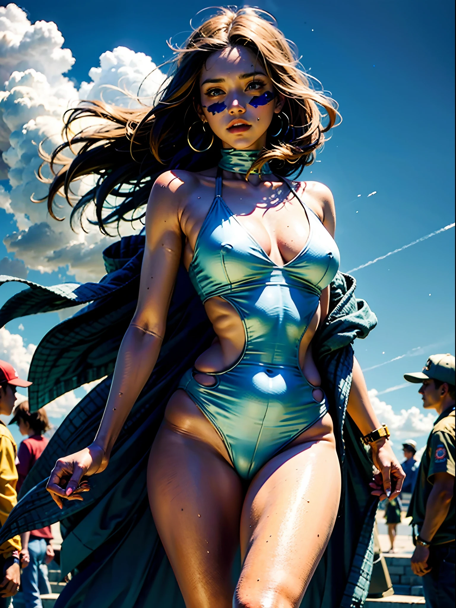 ((best qualtiy,8k,tmasterpiece:1.3))),Clear focus:1.2,(layer cut,The large:1.2),Beautiful Women in Perfect Figure:1.4,Slender abs:1.2,Moist body:1.5,Highly Detailed Face and Skin Textur,Detailed eyes,二重まぶた,long whitr hair,One Piece Rebecca live-action version