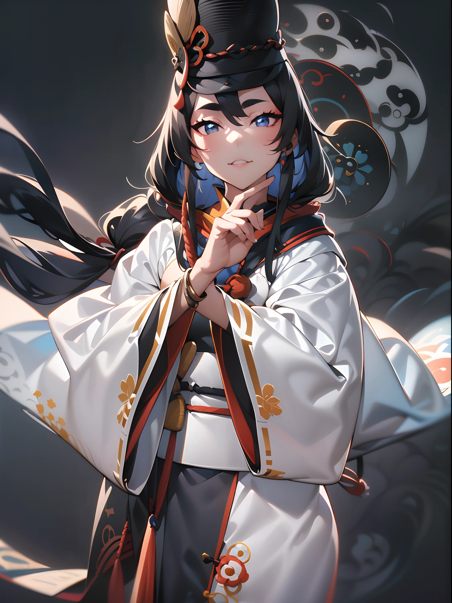This female Taoist priest had a beautiful face,Has bright and deep eyes,The eyebrows are slender and straight。Her demeanor was solemn and serene,It reveals inner peace。She has a well-proportioned and slender figure,Wearing a loose Taoist robe,It is embroidered with delicate patterns。Her long hair was draped over her shoulders,Blowing in the breeze。She holds a wooden staff,Symbolizes her Taoist identity。The whole gives a mysterious and noble feeling。