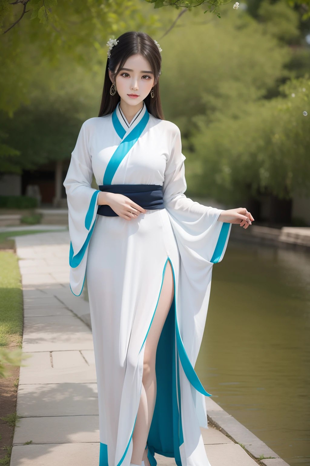 Ultra HD face,1 woman,Hanfu beauty, beautiful face,Slender thin legs