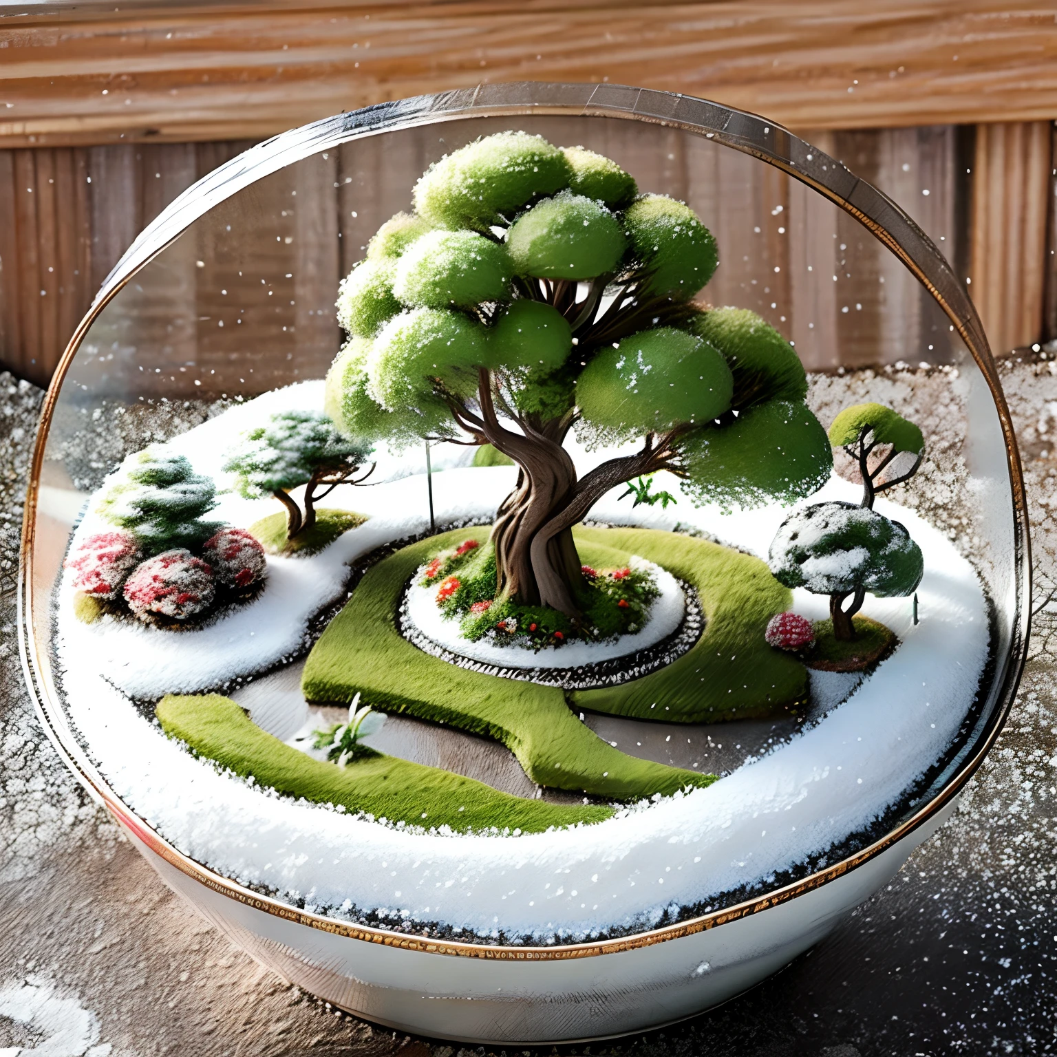 Solo, Miniature snow bonsai landscape