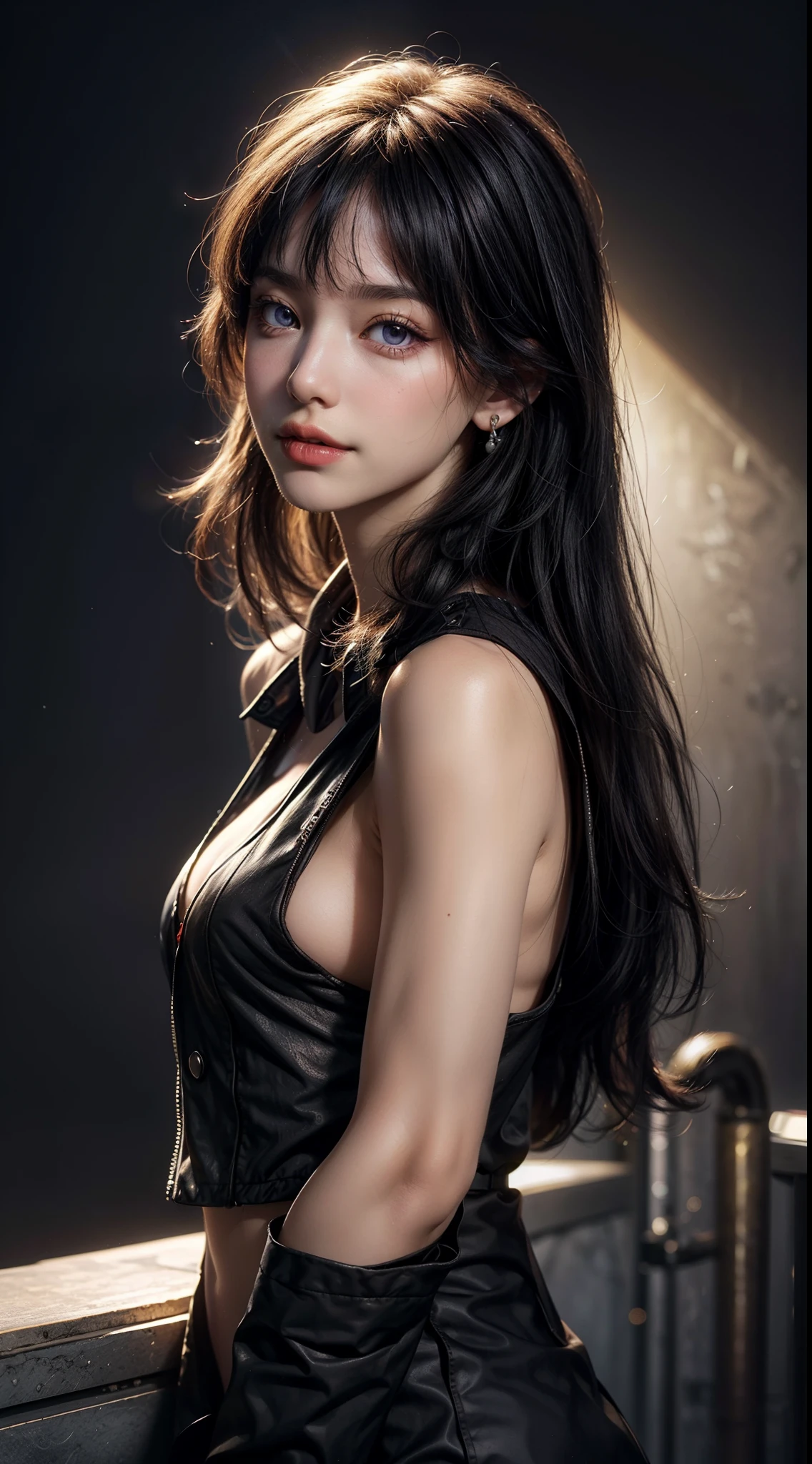1girl, beautiful retro colors, instagram (realistic, high resolution: 1.4), ((puffy eyes)), looking at the viewer, full body (8k, RAW photo, best quality, masterpiece: 1.2), (realistic, photorealistic photo: 1.37), (sharp focus: 1.2), professional lighting, photon mapping, radiosity, physically based rendering, (pale skin: 1.2), (small breast: 1.2), looking at the audience, (medium hair: 1.5), portrait, Purple Eyes, (Silver: 1.1), Bangs, (Simple Background: 1.4), Solo, Upper Body, Realistic, (Masterpiece: 1.4), (Maximum Quality: 1.4), (Brightened), Mage Sister, Makeup, Smile (Skinny, Shut Up, Shy: 1.3), (Standing, Black Flight Attendant Uniform, Necromancer: 1.1), Medium Bust, Sexy Pose
