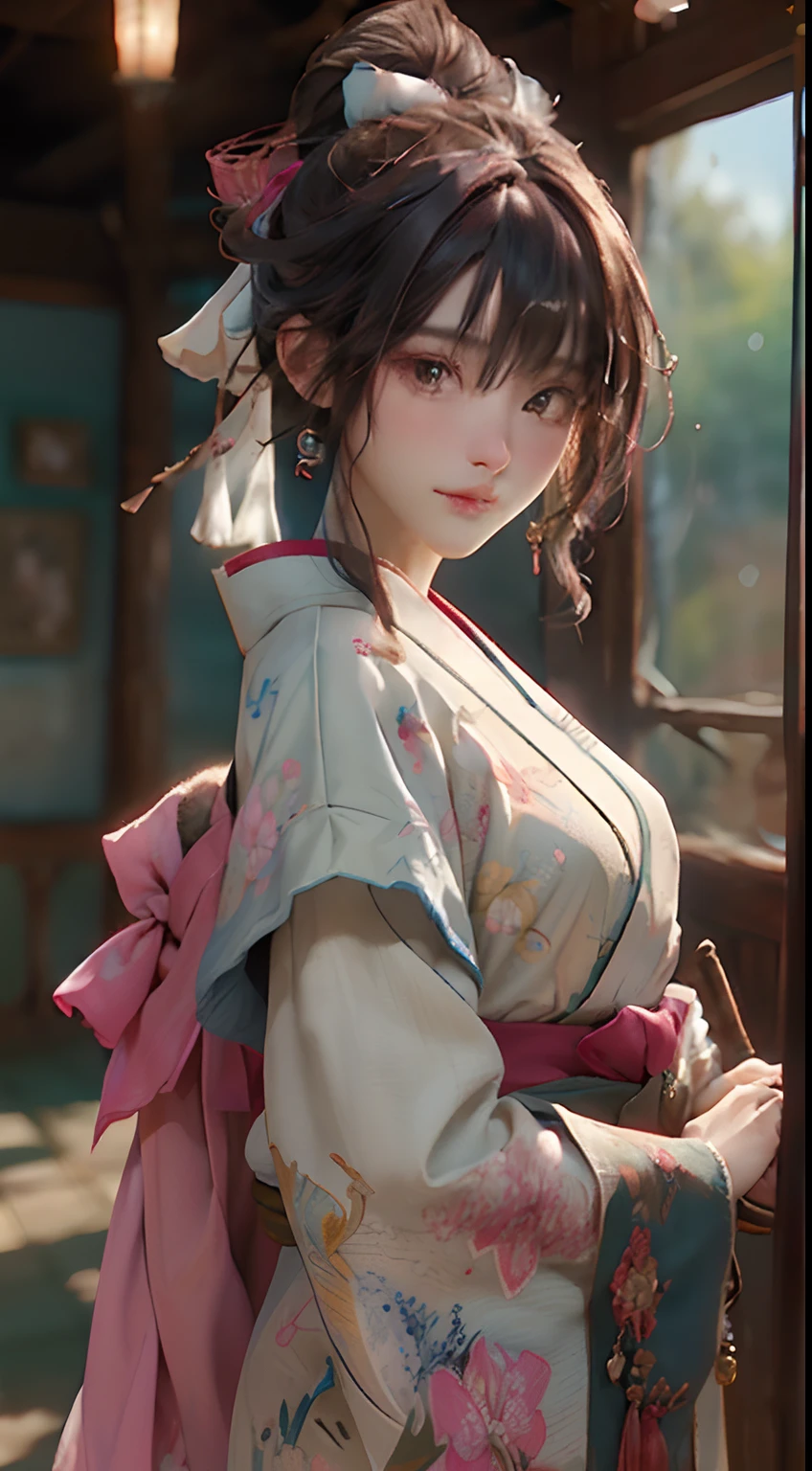 ((Best Quality)), ((Masterpiece)), (Detail: 1.4), 3D, Beautiful Cyberpunk Female Image, HDR (High Dynamic Range), Ray Tracing, NVIDIA RTX, Super Resolution, Unreal 5, Subsurface Scattering, PBR Texture, Post-Processing, Anisotropic Filtering, Depth of Field, Maximum Sharpness and Sharpness, Multi-layer Texture, Albedo and Highlight Mapping, Surface Coloring, Mitsu-Accurate Simulation of Material Interactions, Perfect Proportions, Octane Rendering, Two-color Light, Large Aperture, Low ISO, white balance, regular three-point, 8K RAW, beautiful bright pupils, flowing robe, fine pupils, delicate face and eyes, long eyelashes, blush, fluffy hair, pink lips, pure, cute, cherry blossom petals falling, butterfly, dynamic